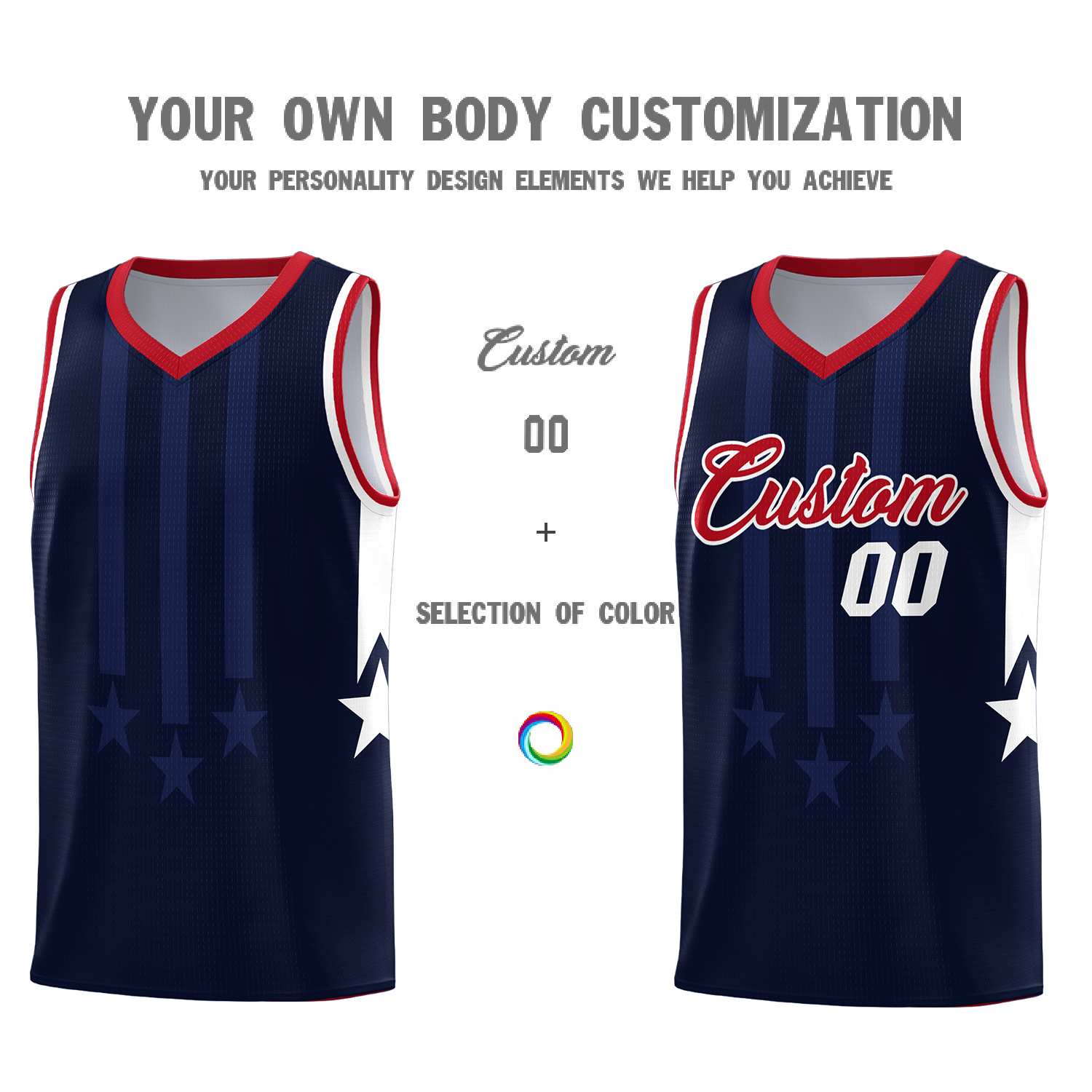 Custom Navy Red and White Gradient Star Graffiti Pattern Sports Uniform Basketball Jersey