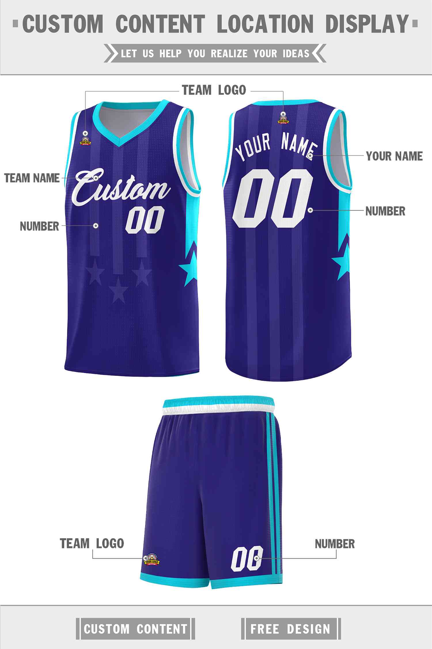 Custom Royal Sky Blue and White Gradient Star Graffiti Pattern Sports Uniform Basketball Jersey