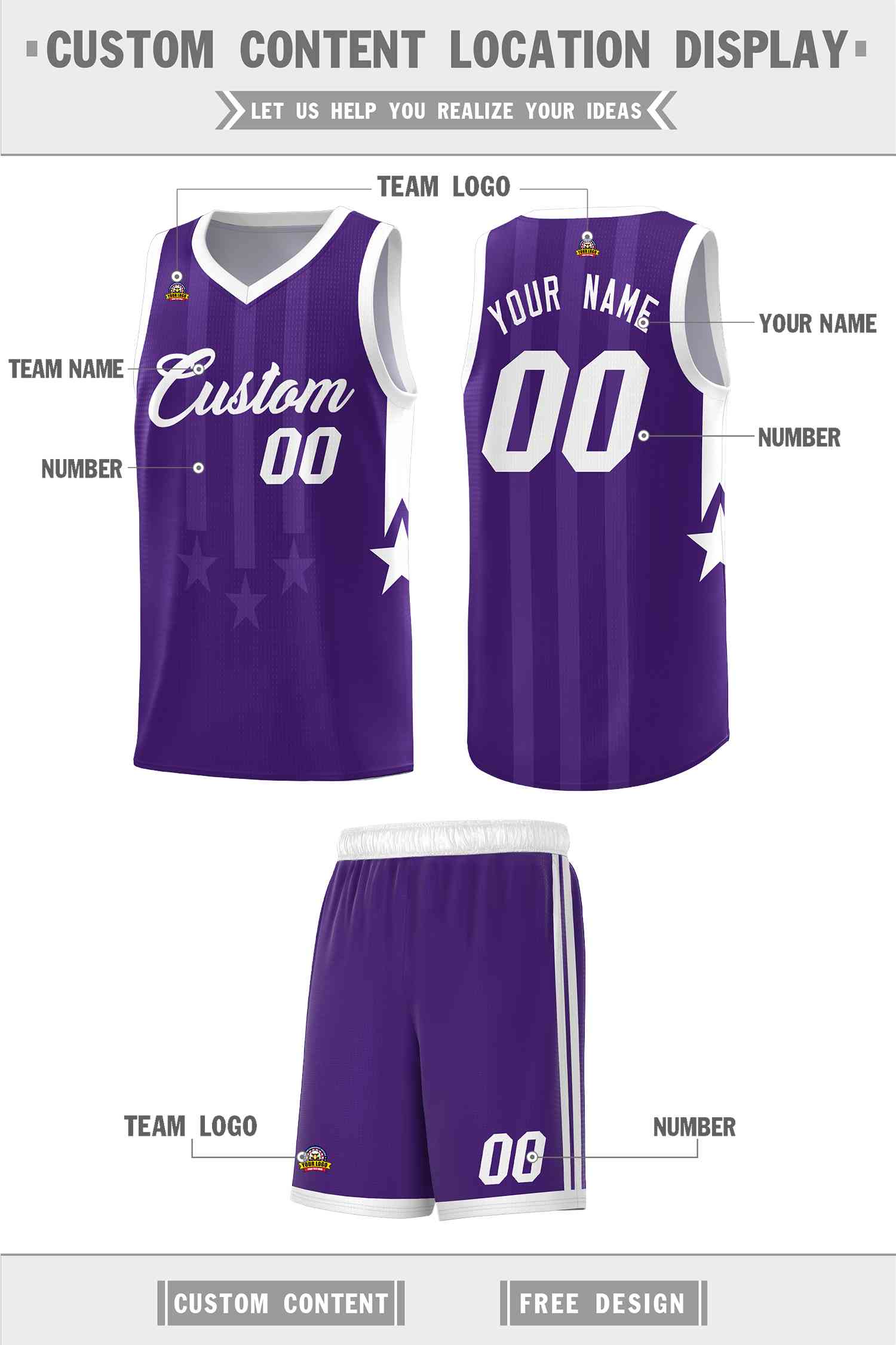 Custom Purple White and White Gradient Star Graffiti Pattern Sports Uniform Basketball Jersey