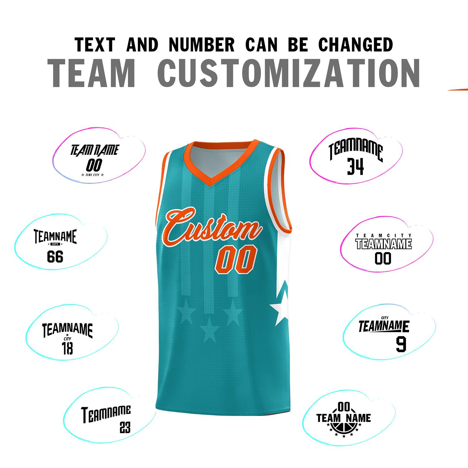 Custom Aqua Orange and White Gradient Star Graffiti Pattern Sports Uniform Basketball Jersey