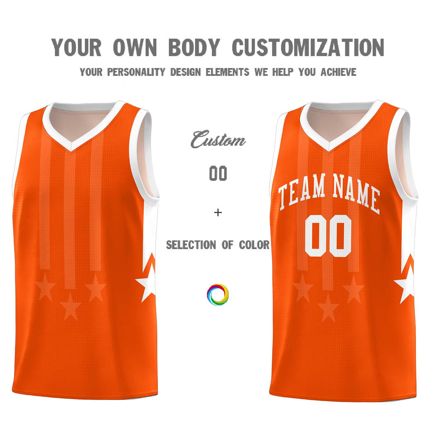 Custom Orange White and White Gradient Star Graffiti Pattern Sports Uniform Basketball Jersey
