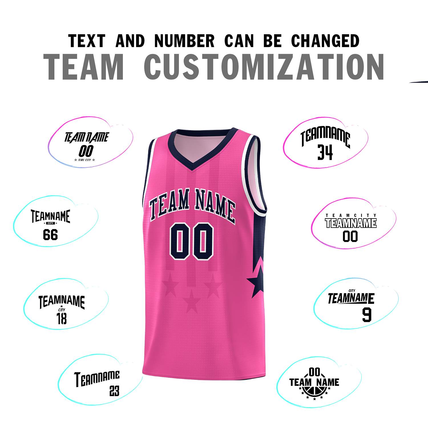 Custom Pink Navy and White Gradient Star Graffiti Pattern Sports Uniform Basketball Jersey