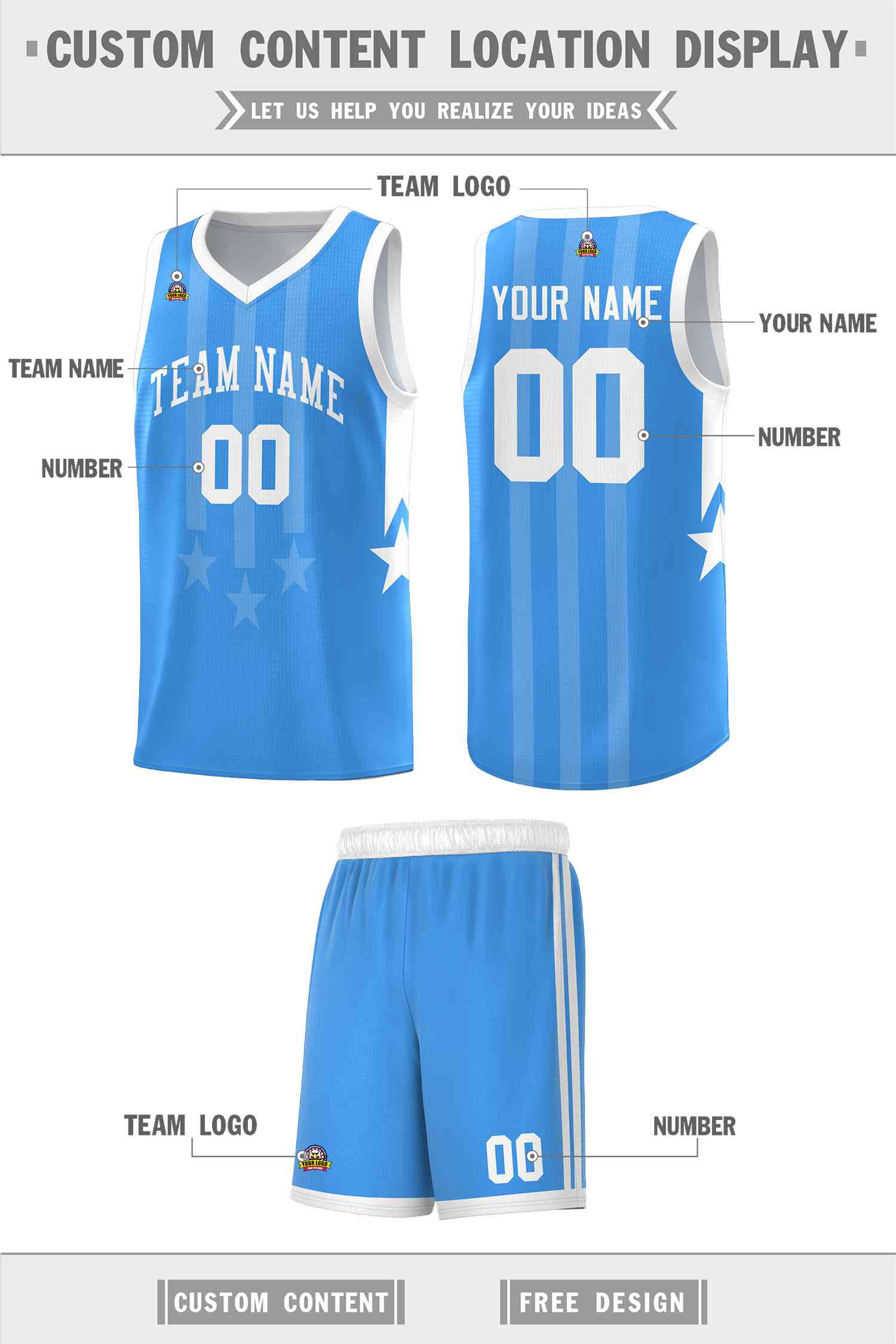 Custom Powder Blue White and White Gradient Star Graffiti Pattern Sports Uniform Basketball Jersey