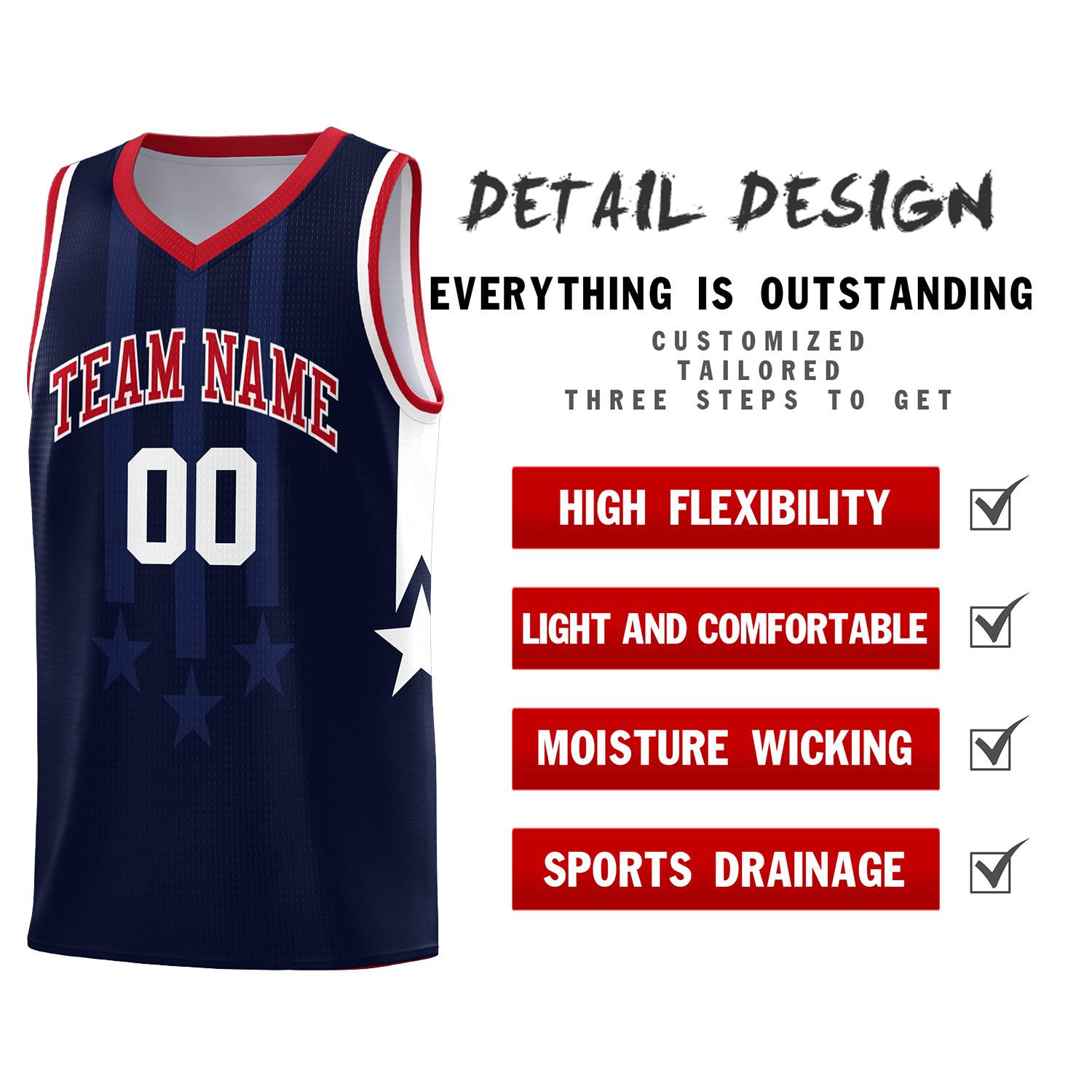 Custom Navy Red and White Gradient Star Graffiti Pattern Sports Uniform Basketball Jersey