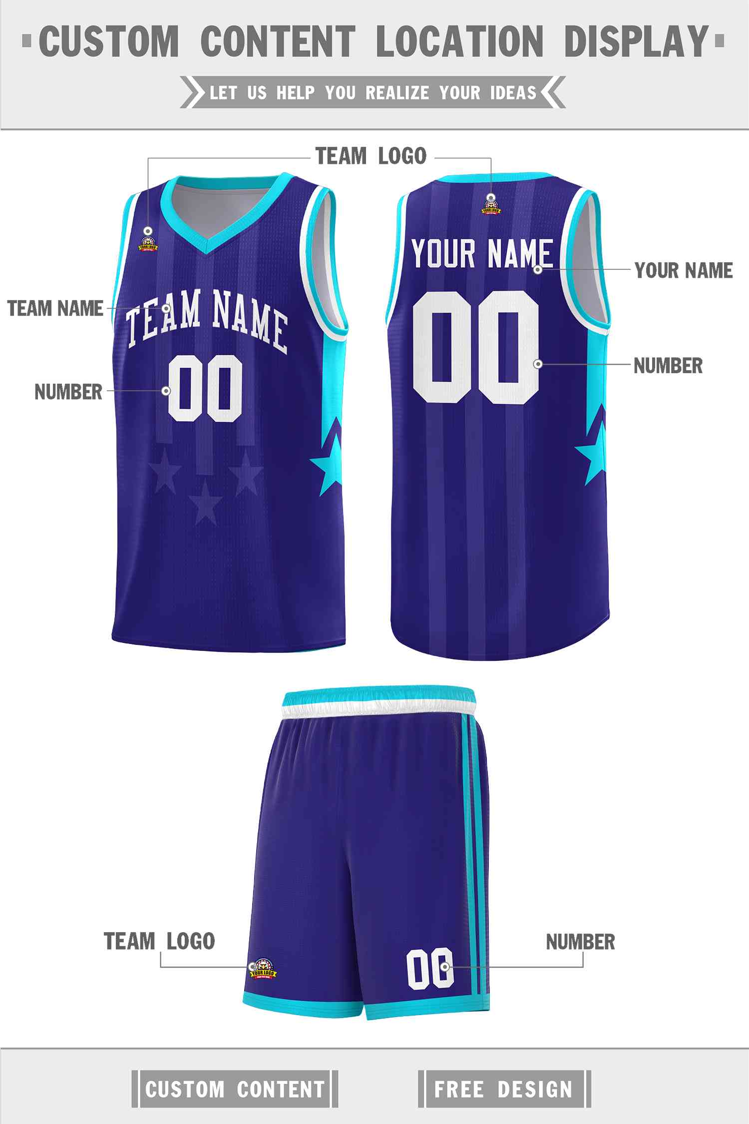 Custom Royal Sky Blue and White Gradient Star Graffiti Pattern Sports Uniform Basketball Jersey