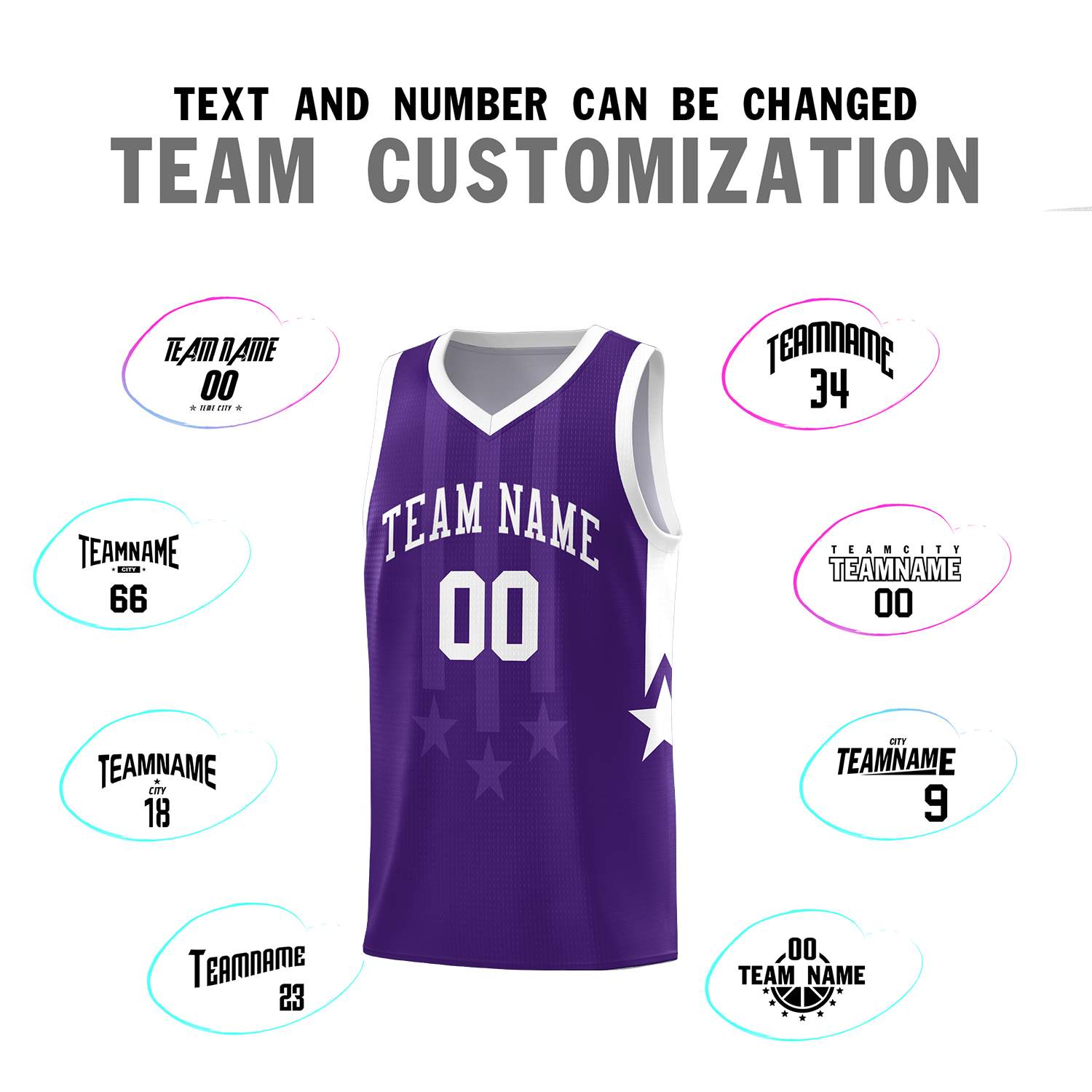 Custom Purple White and White Gradient Star Graffiti Pattern Sports Uniform Basketball Jersey