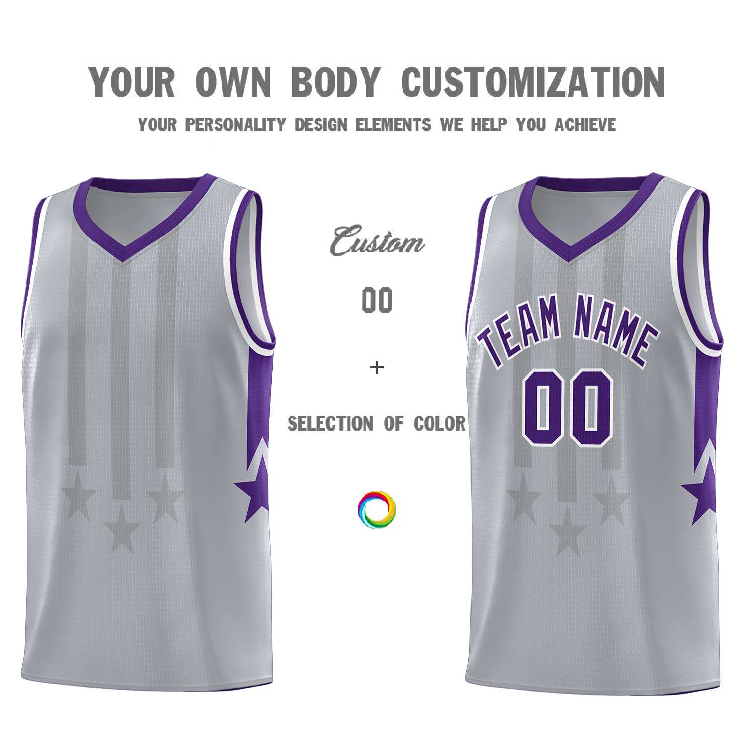 Custom Gray Purple and White Gradient Star Graffiti Pattern Sports Uniform Basketball Jersey