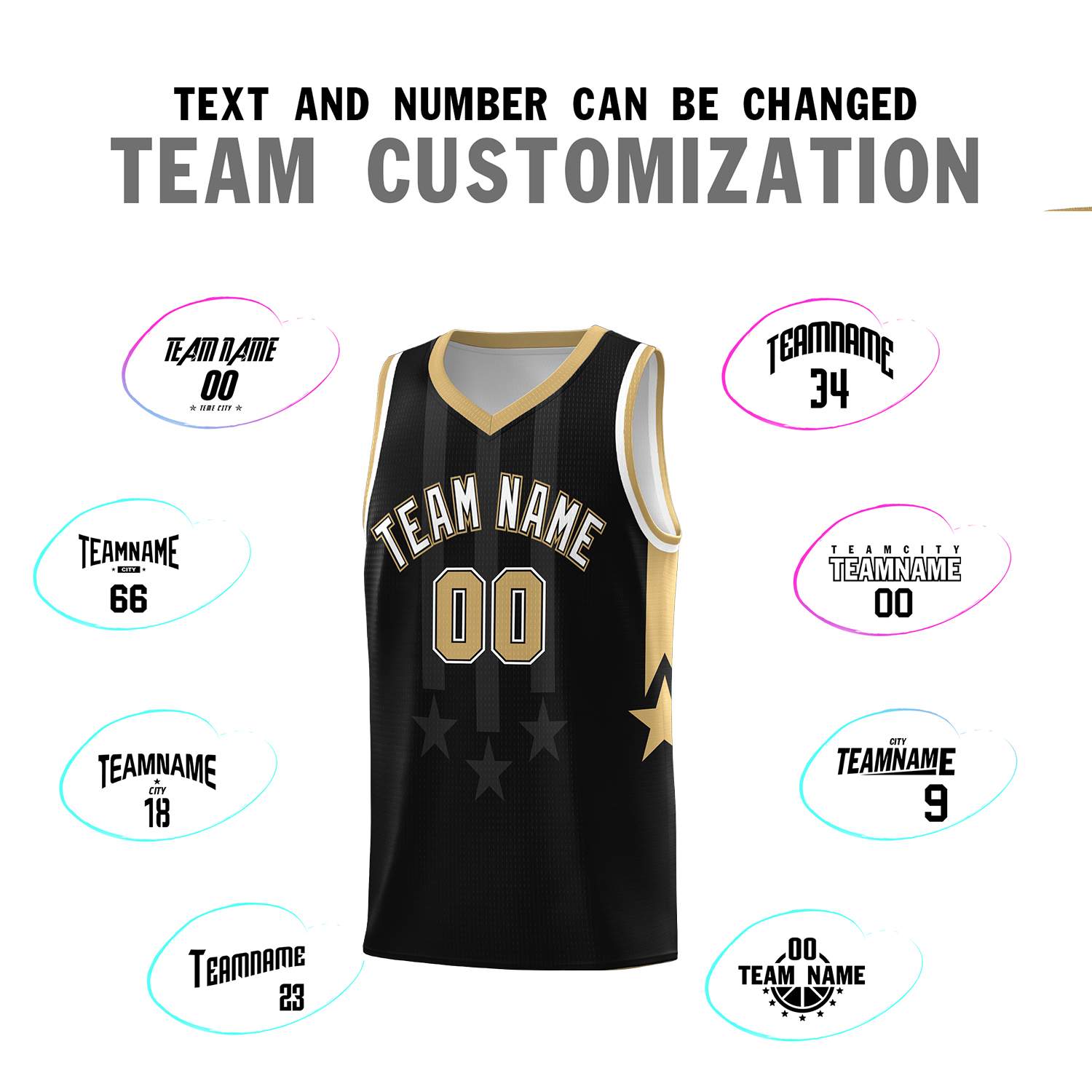 Custom Black Old Gold and White Gradient Star Graffiti Pattern Sports Uniform Basketball Jersey