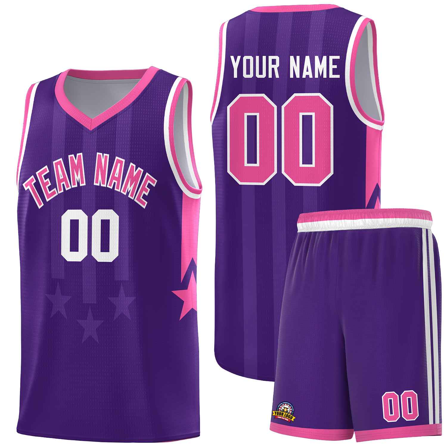 Custom Purple Pink and White Gradient Star Graffiti Pattern Sports Uniform Basketball Jersey