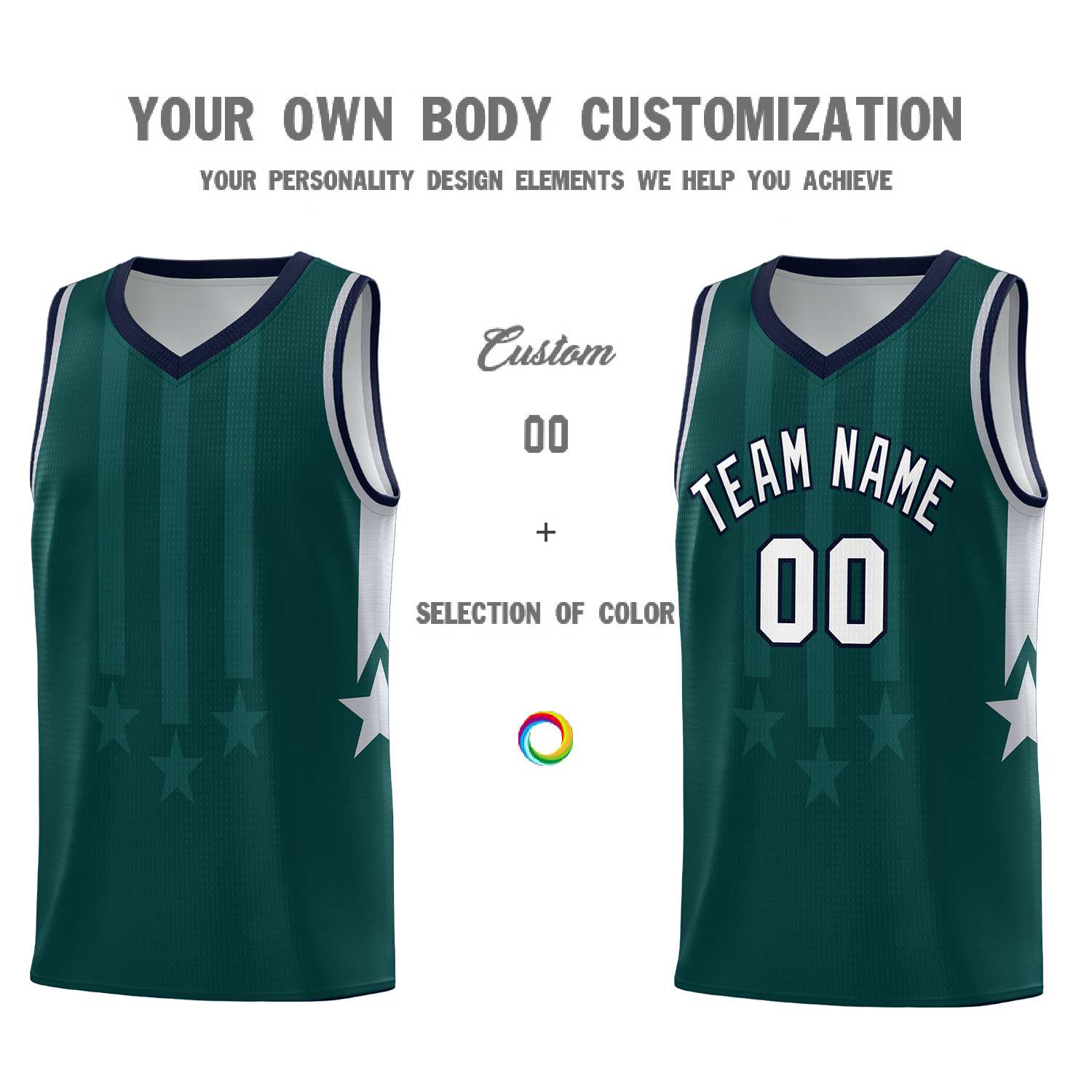 Custom Midnight Green Navy and Gray Gradient Star Graffiti Pattern Sports Uniform Basketball Jersey