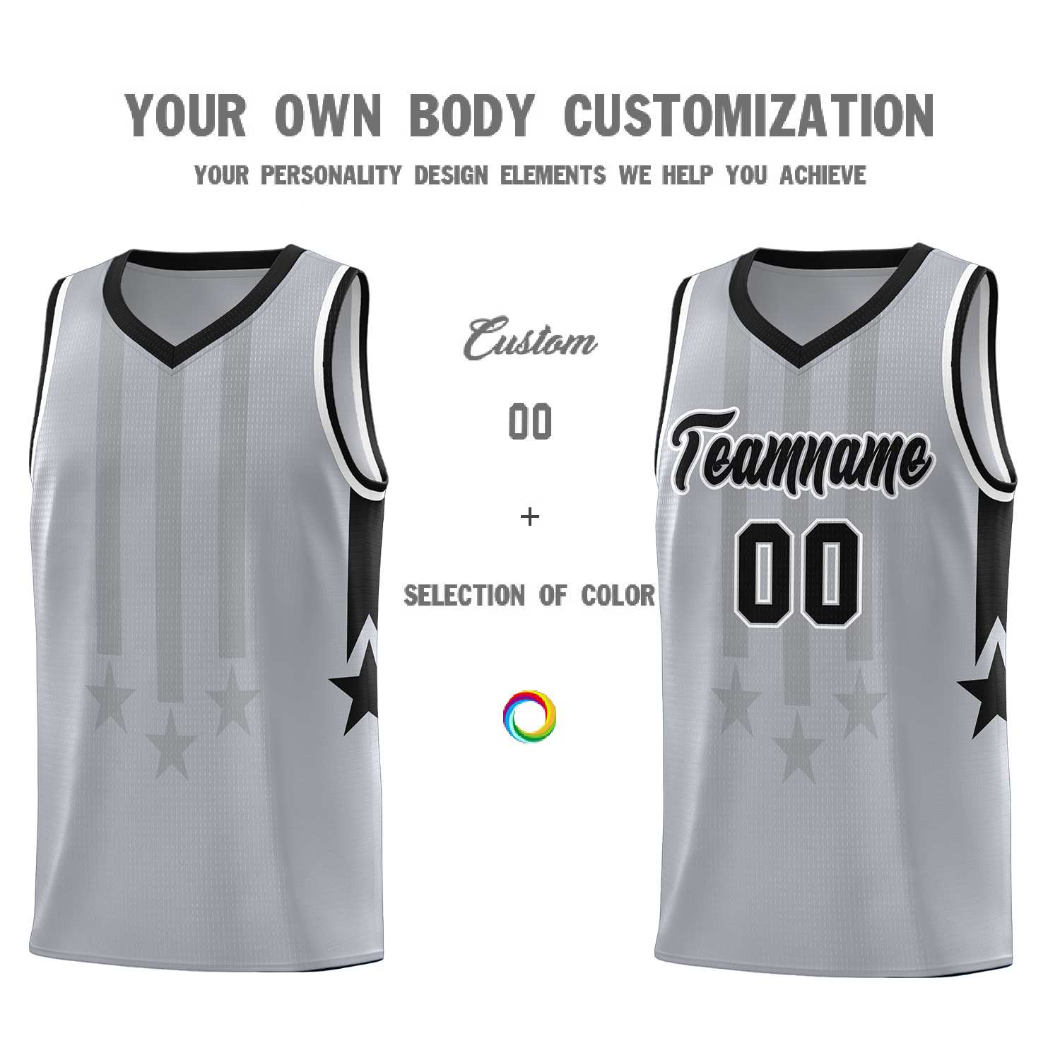 Custom Gray Black and White Gradient Star Graffiti Pattern Sports Uniform Basketball Jersey