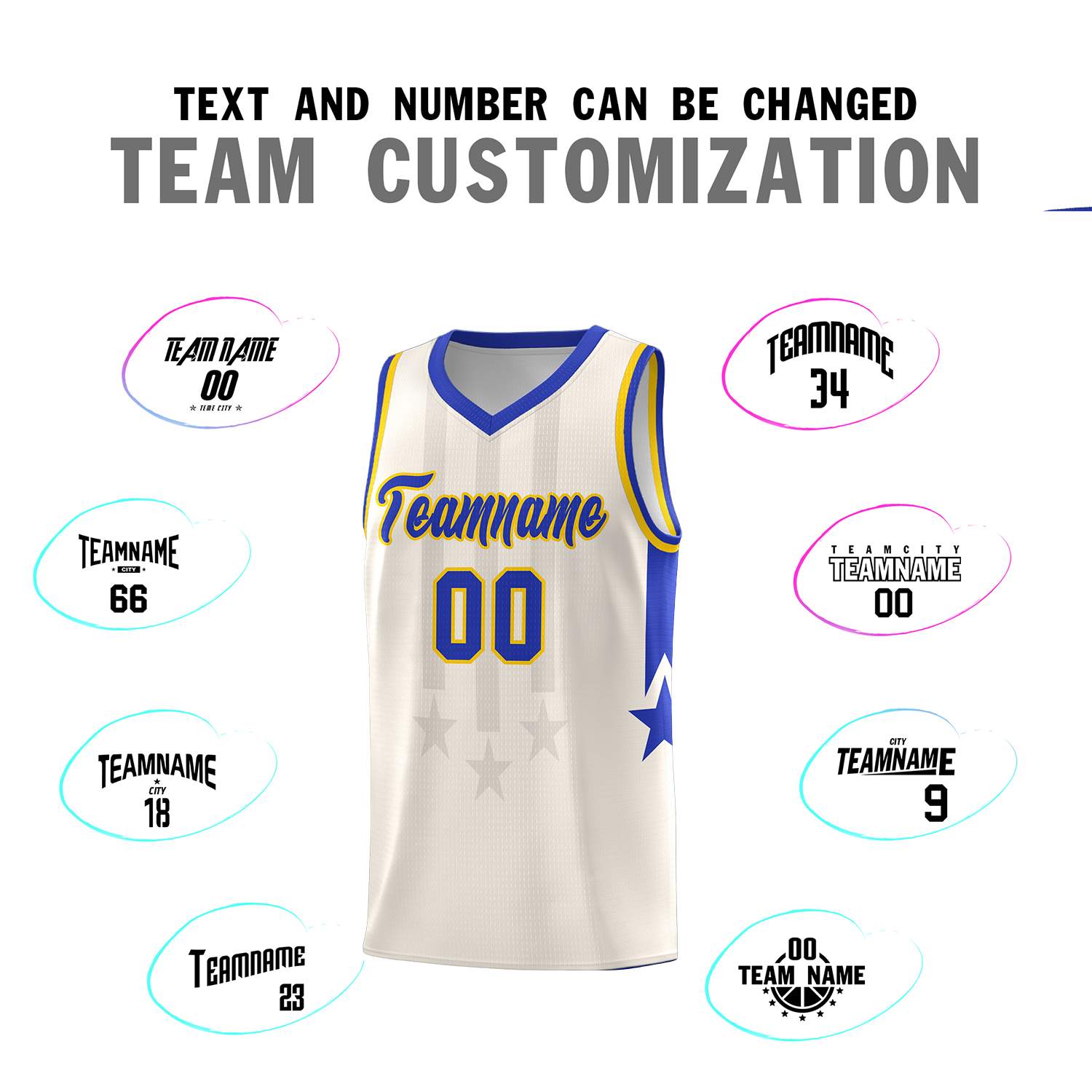 Custom Cream Royal and Gold Gradient Star Graffiti Pattern Sports Uniform Basketball Jersey