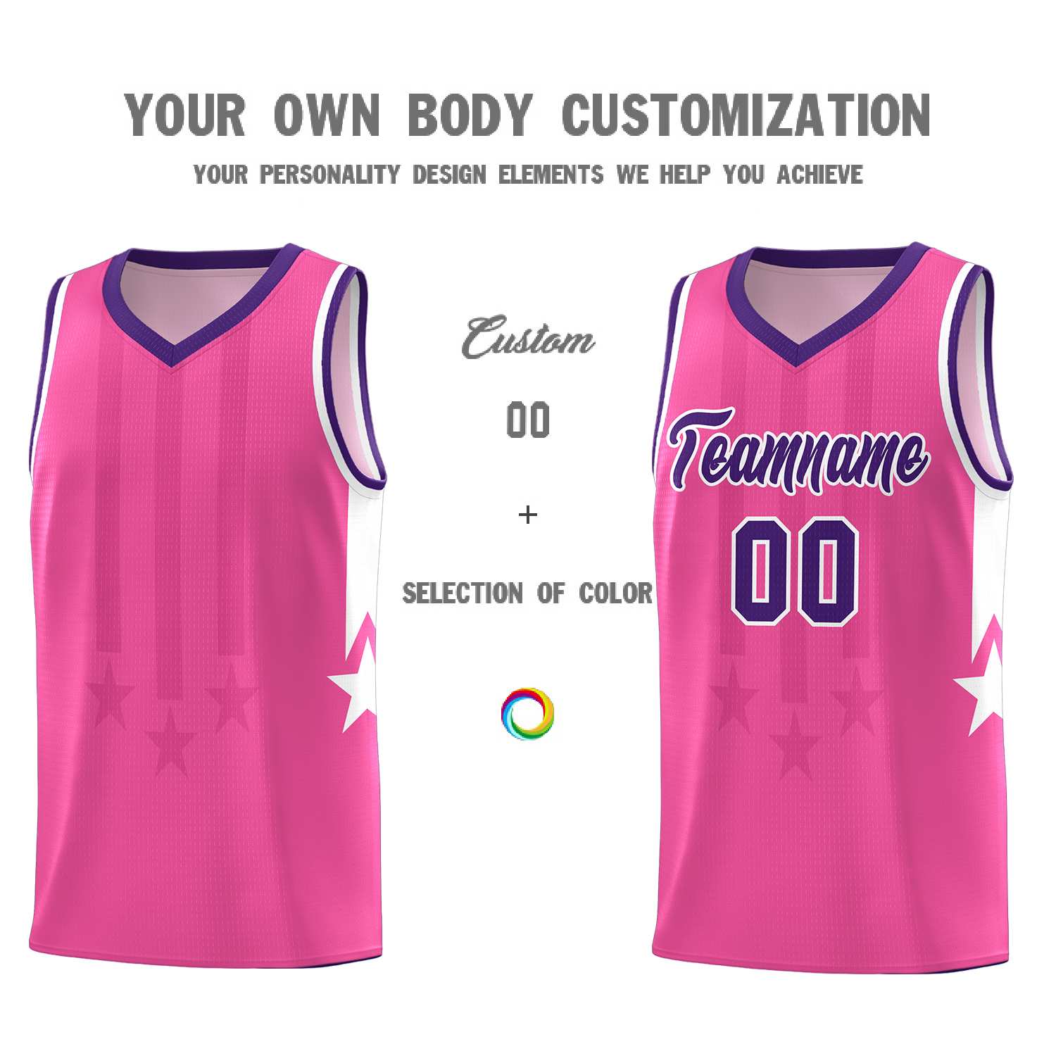 Custom Pink Purple and White Gradient Star Graffiti Pattern Sports Uniform Basketball Jersey