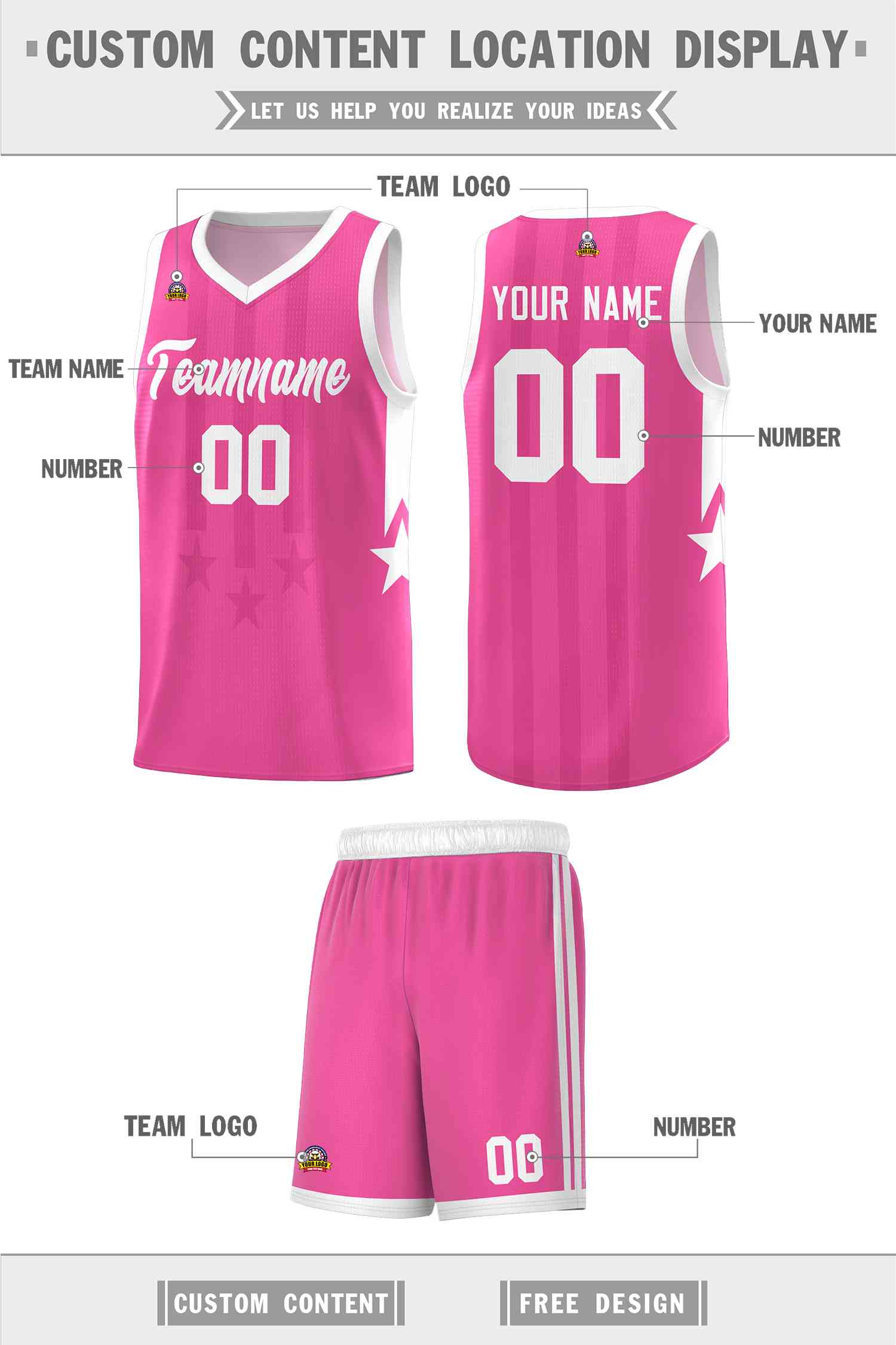 Custom Pink White and White Gradient Star Graffiti Pattern Sports Uniform Basketball Jersey