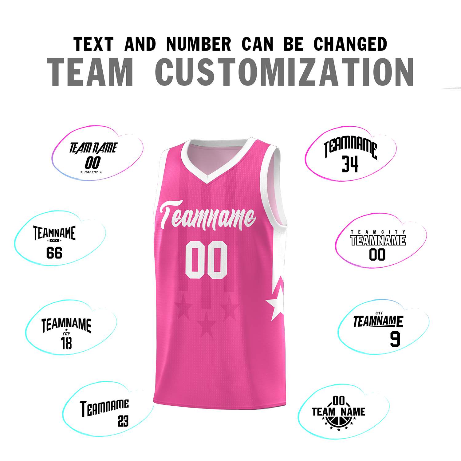 Custom Pink White and White Gradient Star Graffiti Pattern Sports Uniform Basketball Jersey