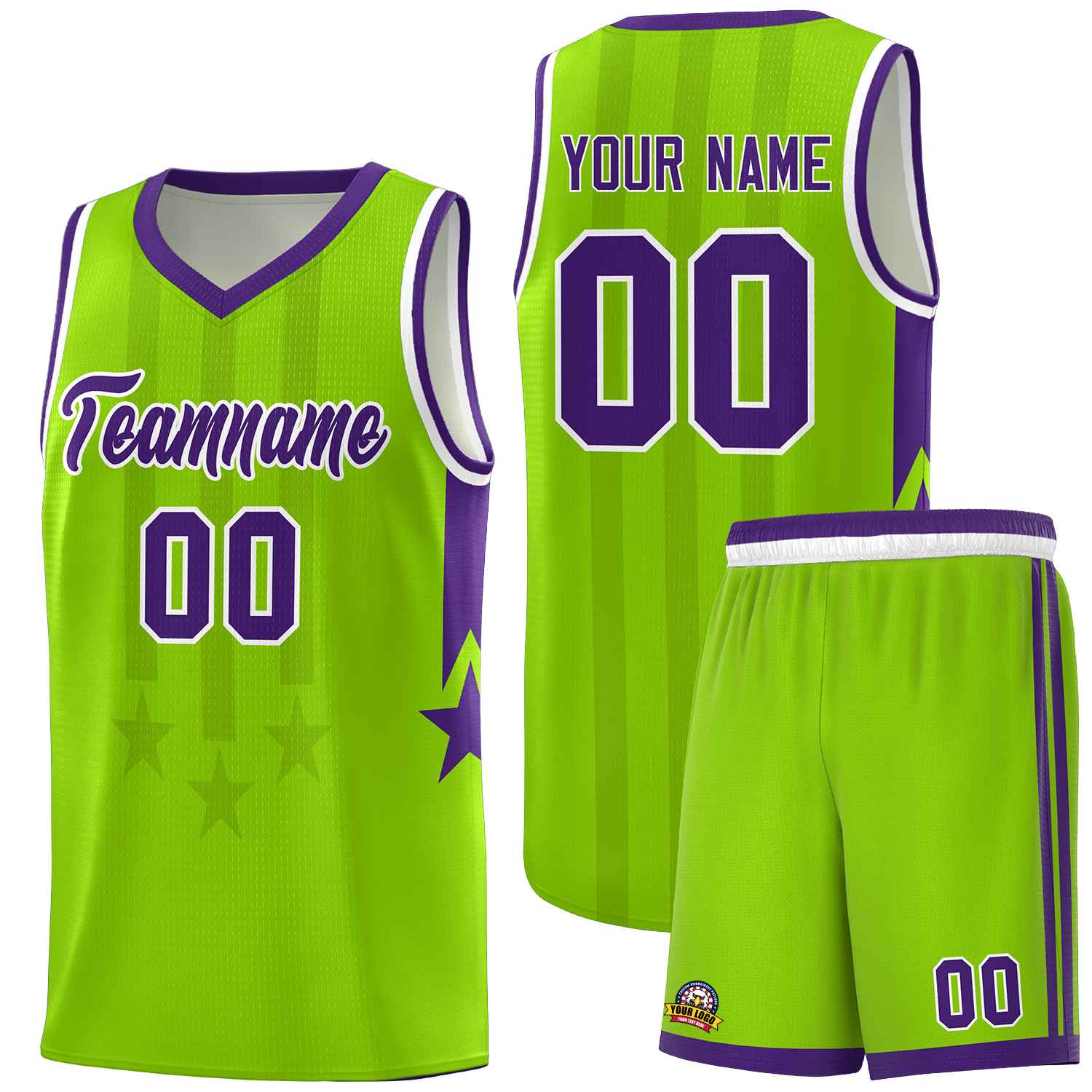 Custom Neon Green Purple and White Gradient Star Graffiti Pattern Sports Uniform Basketball Jersey