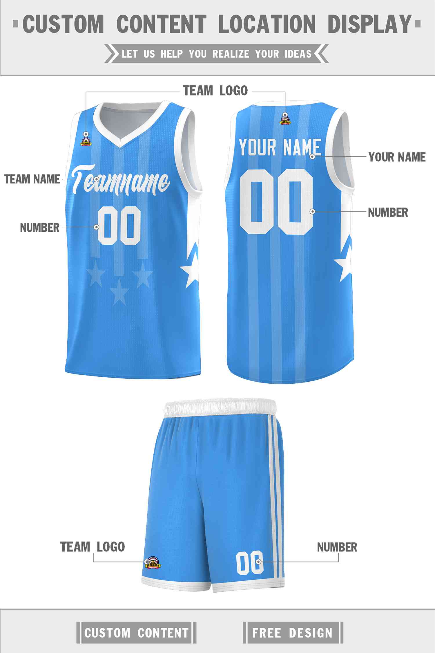 Custom Powder Blue White and White Gradient Star Graffiti Pattern Sports Uniform Basketball Jersey