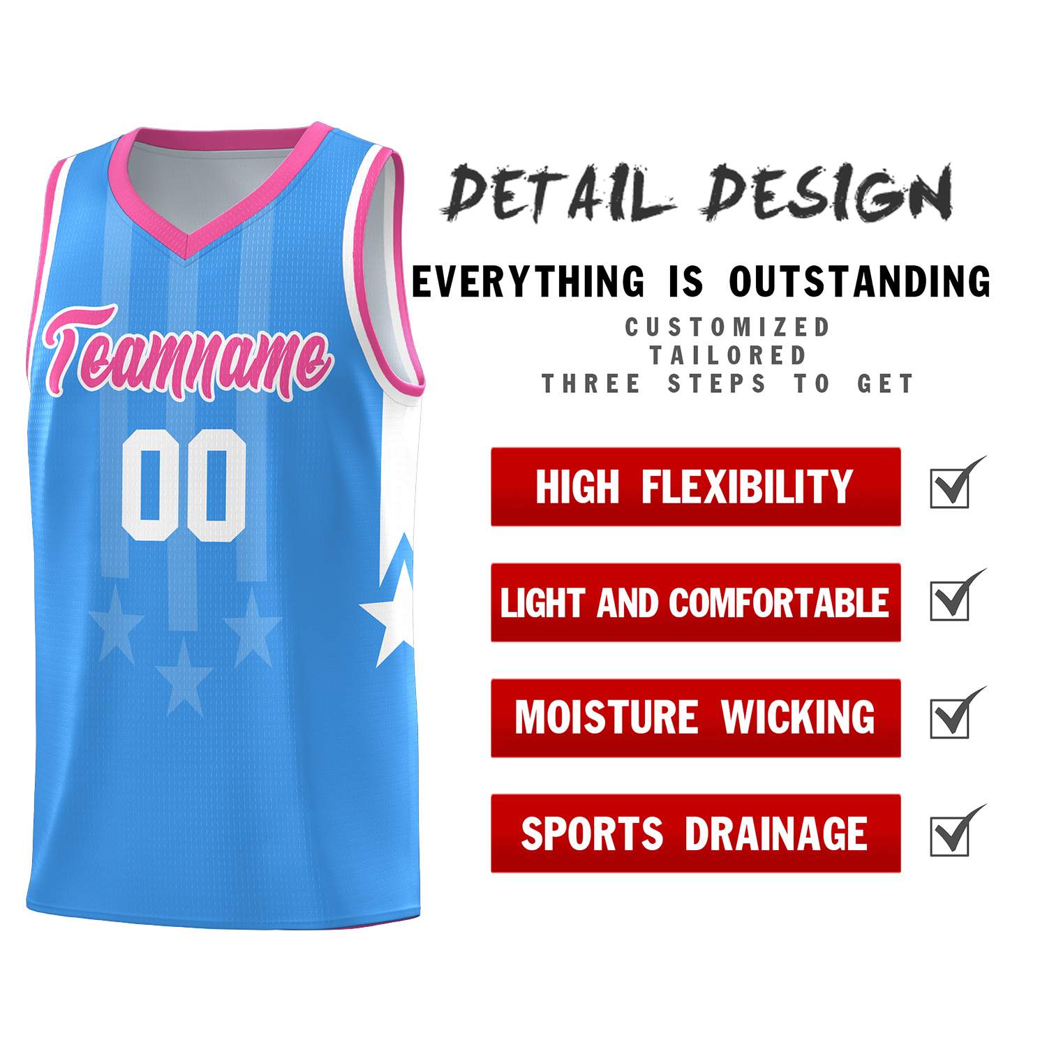 Custom Powder Blue Pink and White Gradient Star Graffiti Pattern Sports Uniform Basketball Jersey