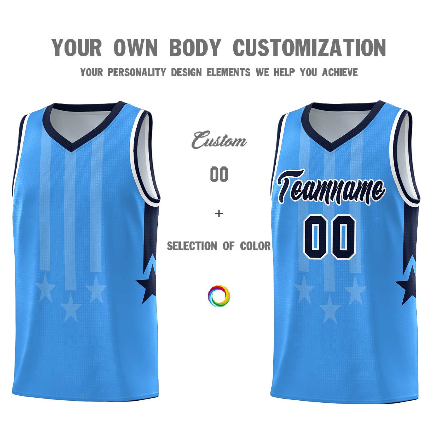 Custom Powder Blue Navy and White Gradient Star Graffiti Pattern Sports Uniform Basketball Jersey