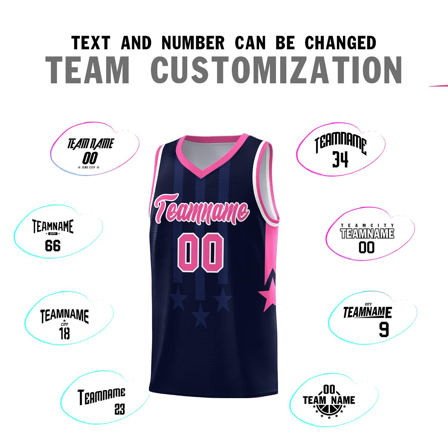 Custom Navy Pink and White Gradient Star Graffiti Pattern Sports Uniform Basketball Jersey
