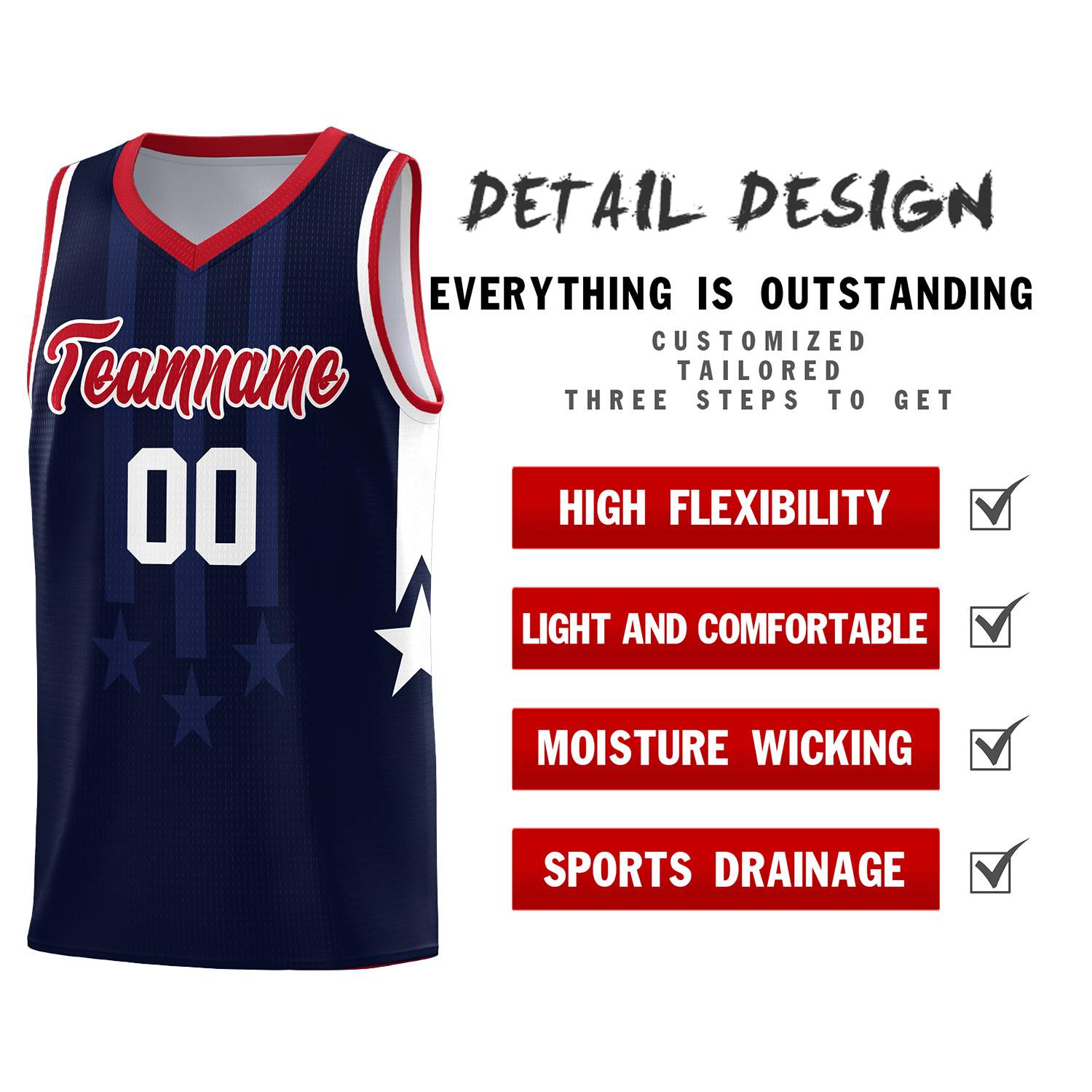 Custom Navy Red and White Gradient Star Graffiti Pattern Sports Uniform Basketball Jersey
