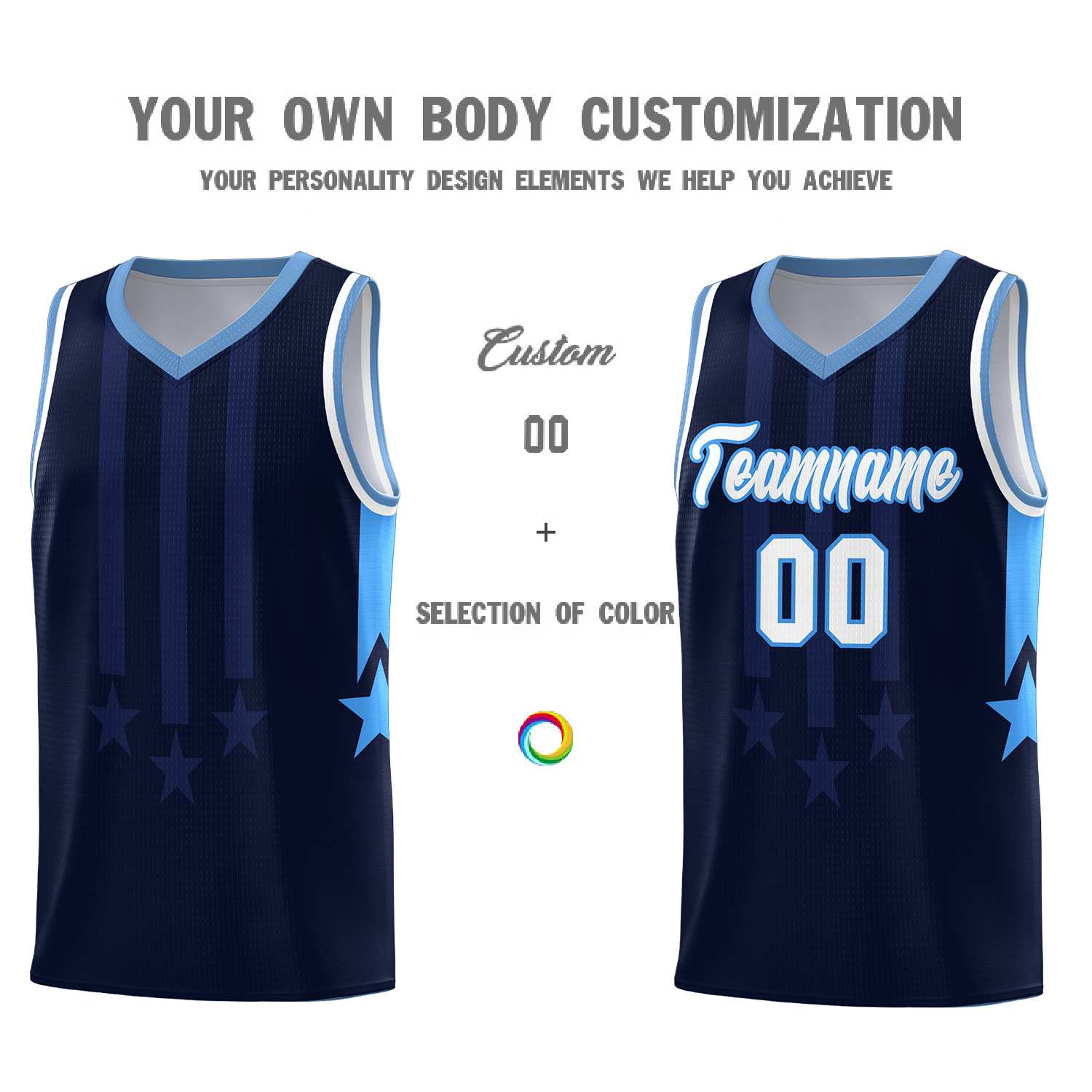Custom Navy Light Blue and White Gradient Star Graffiti Pattern Sports Uniform Basketball Jersey