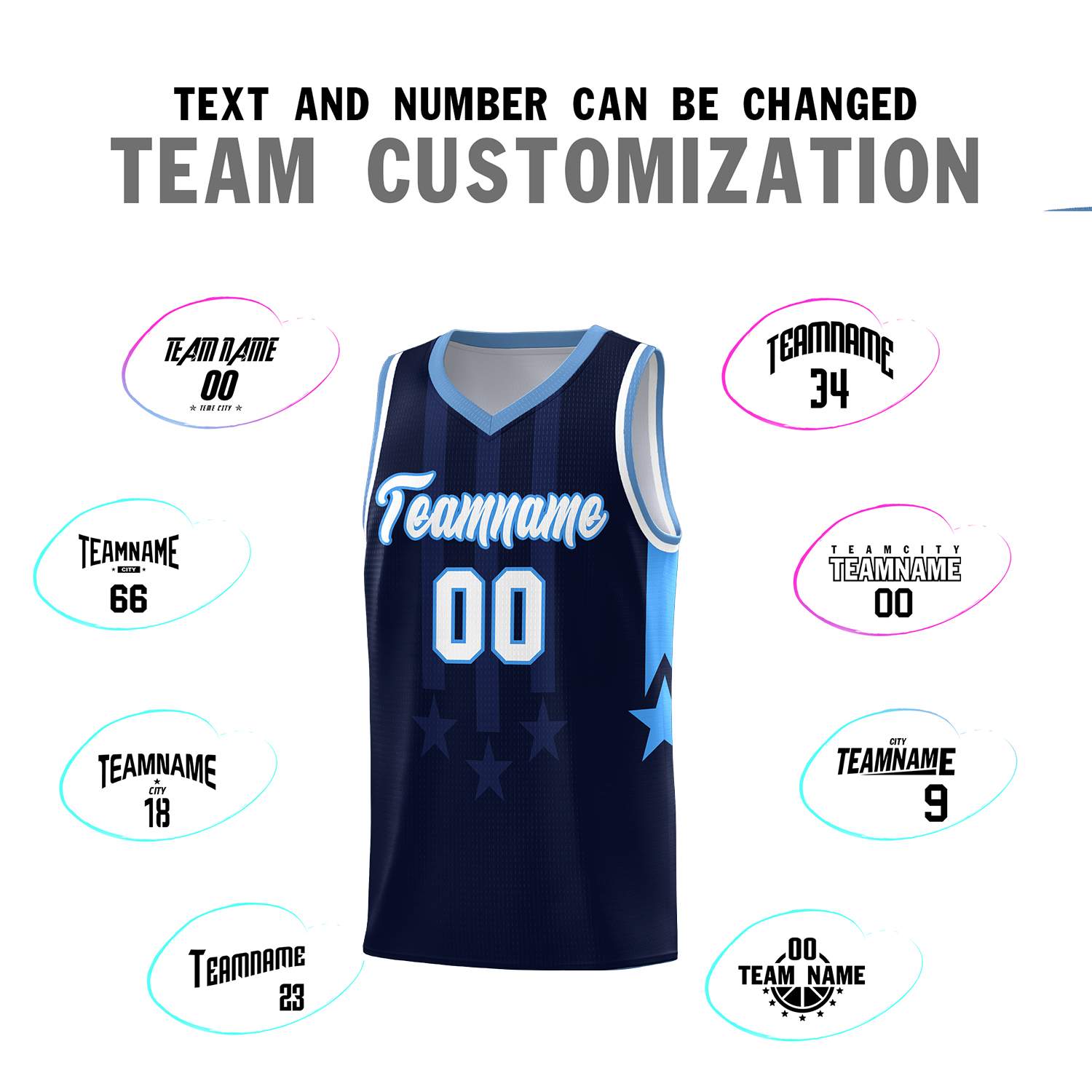 Custom Navy Light Blue and White Gradient Star Graffiti Pattern Sports Uniform Basketball Jersey