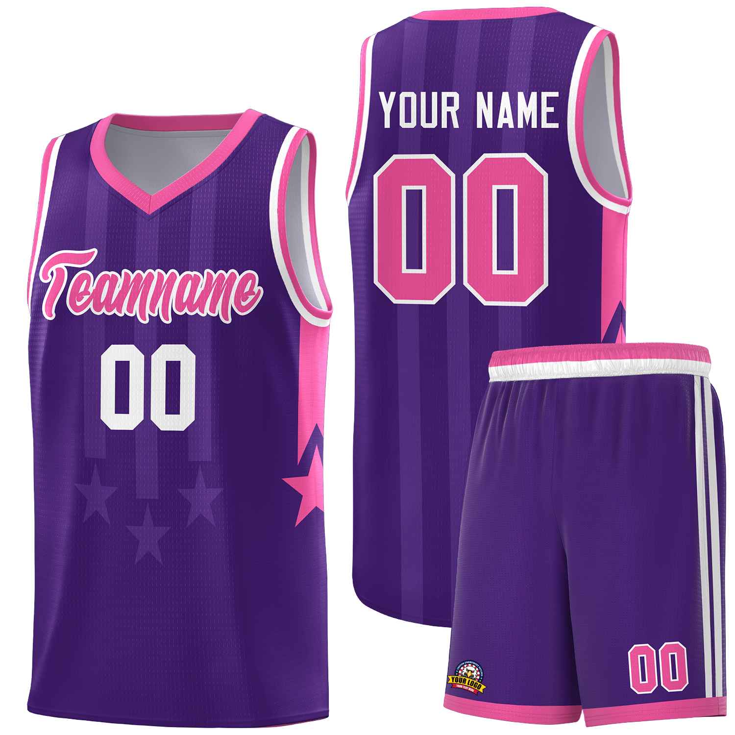 Custom Purple Pink and White Gradient Star Graffiti Pattern Sports Uniform Basketball Jersey