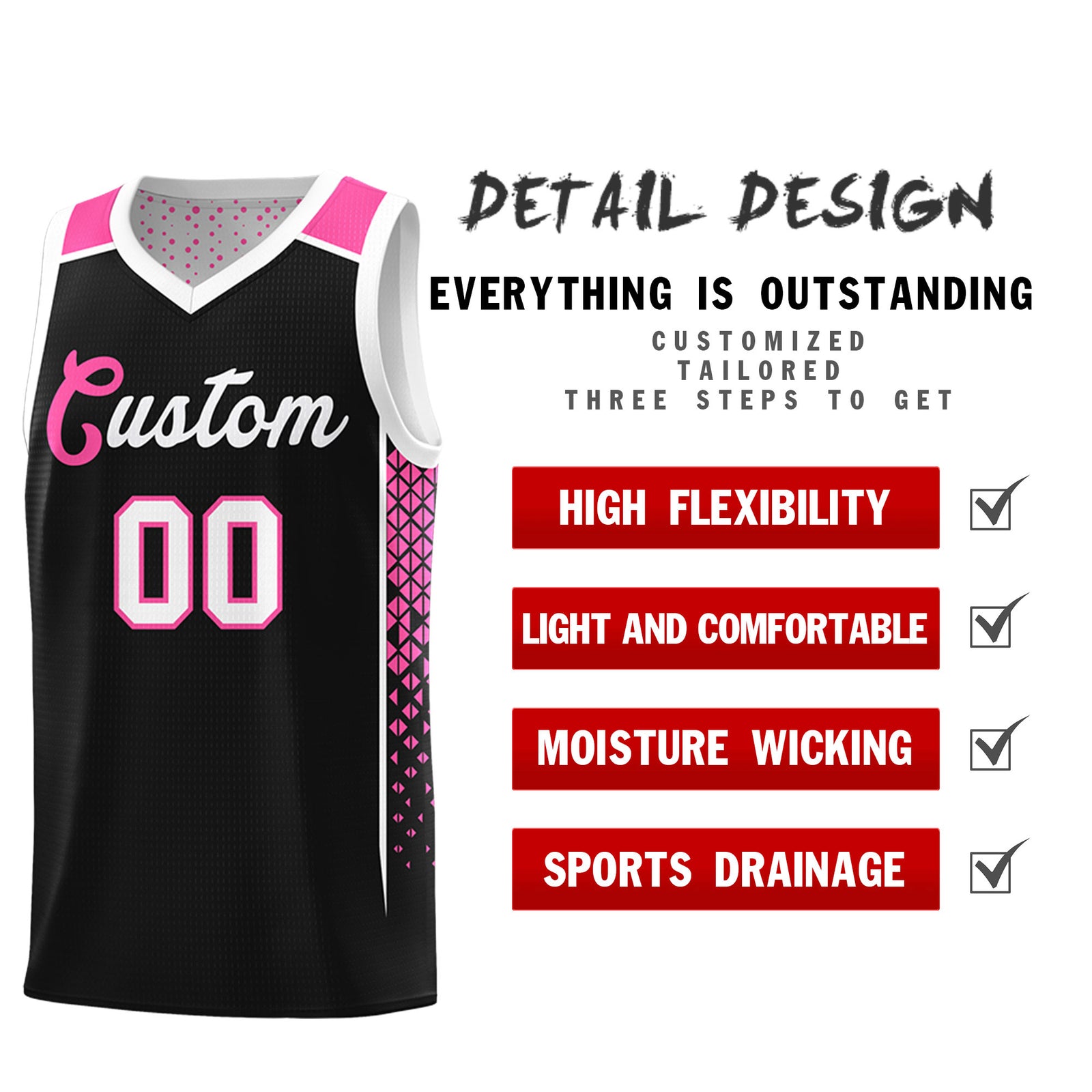 Custom Black White Side Gradient Patttern Double Side Sports Uniform Basketball Jersey