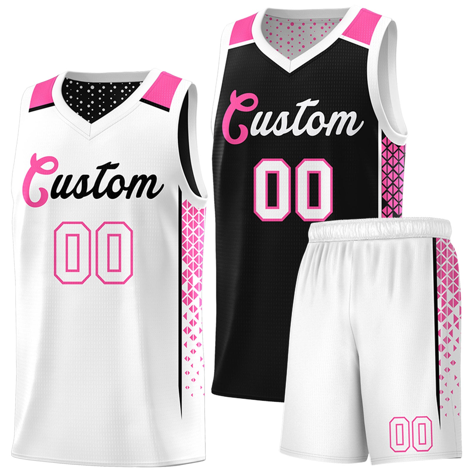 Custom Black White Side Gradient Patttern Double Side Sports Uniform Basketball Jersey