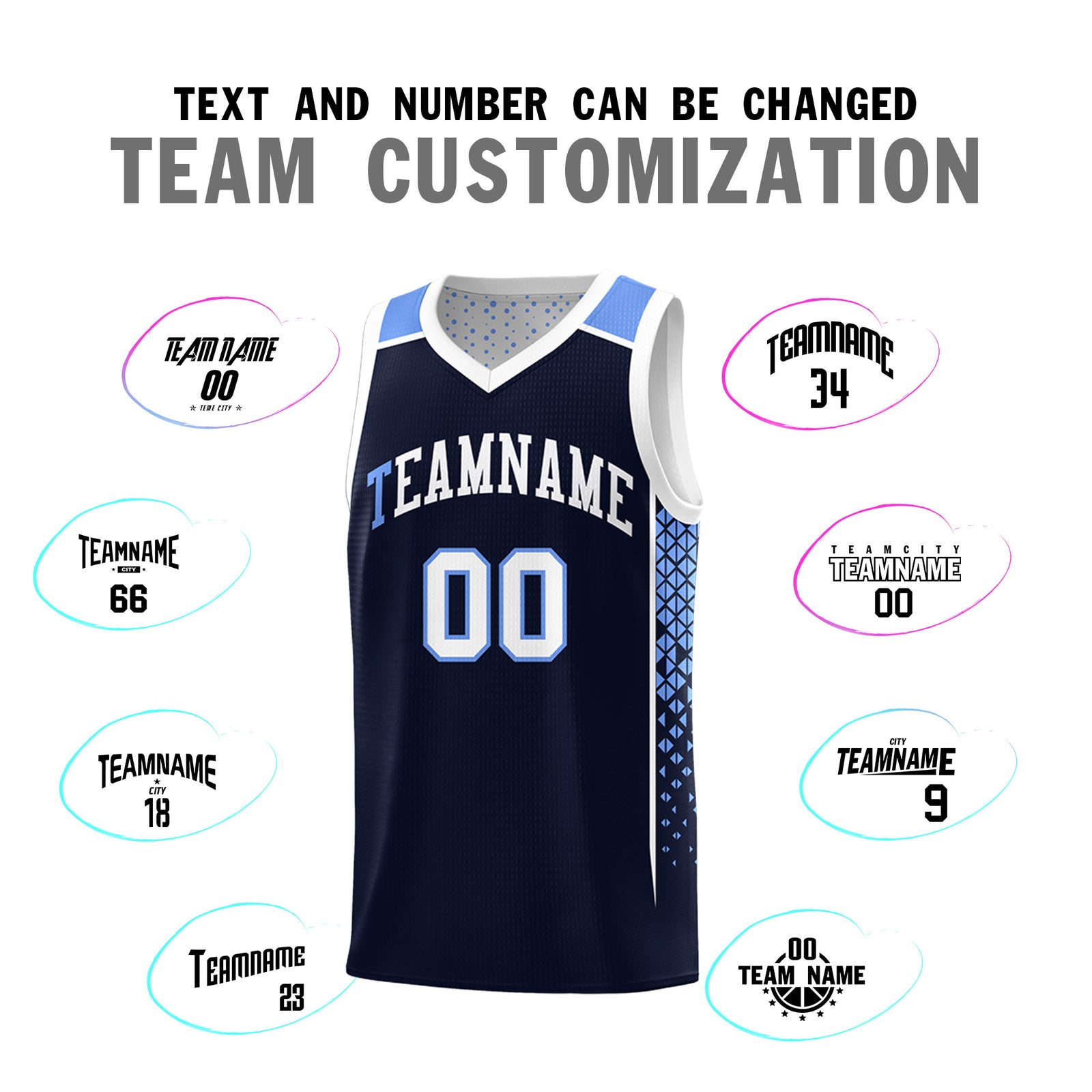 Custom Navy White Side Gradient Patttern Double Side Sports Uniform Basketball Jersey