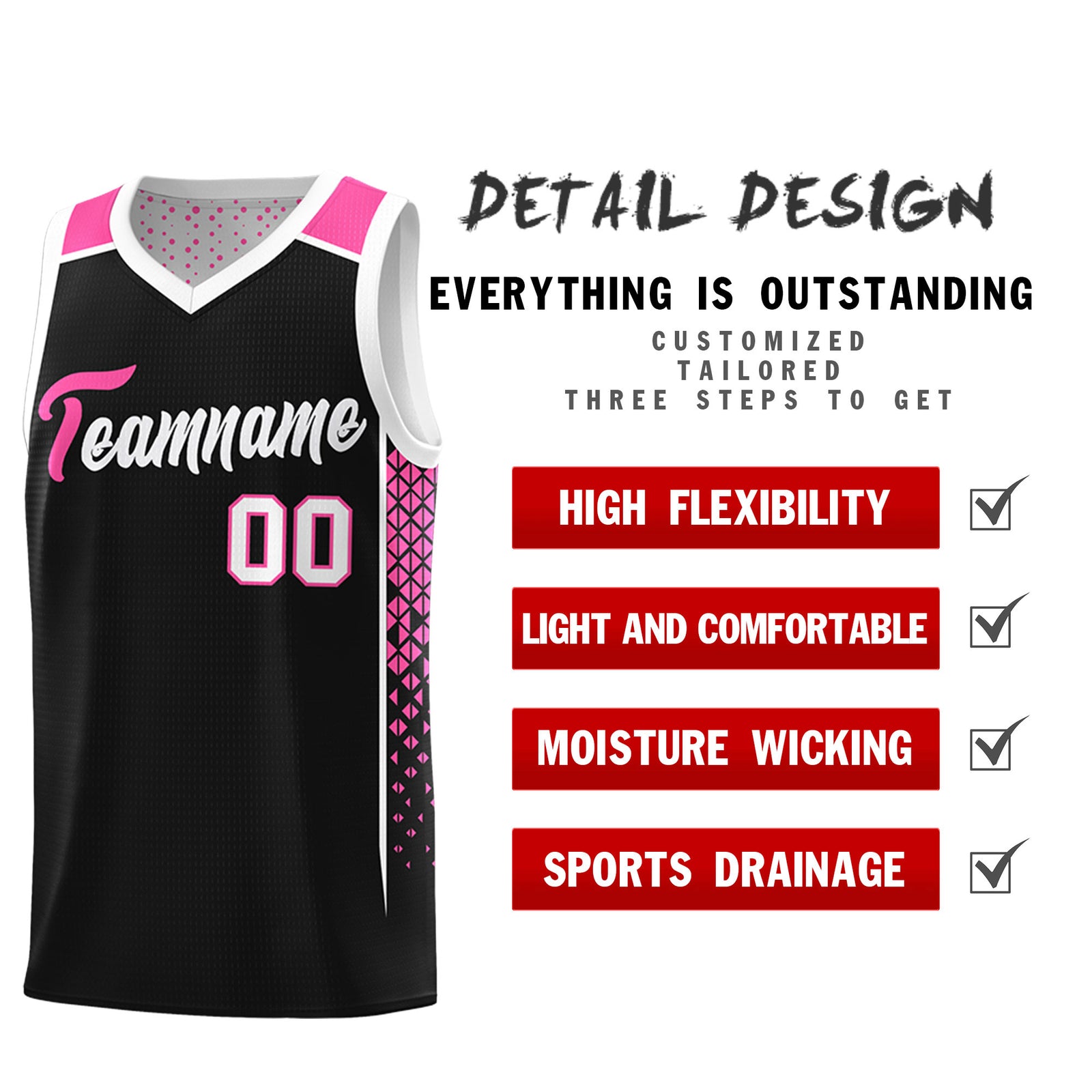 Custom Black White Side Gradient Patttern Double Side Sports Uniform Basketball Jersey