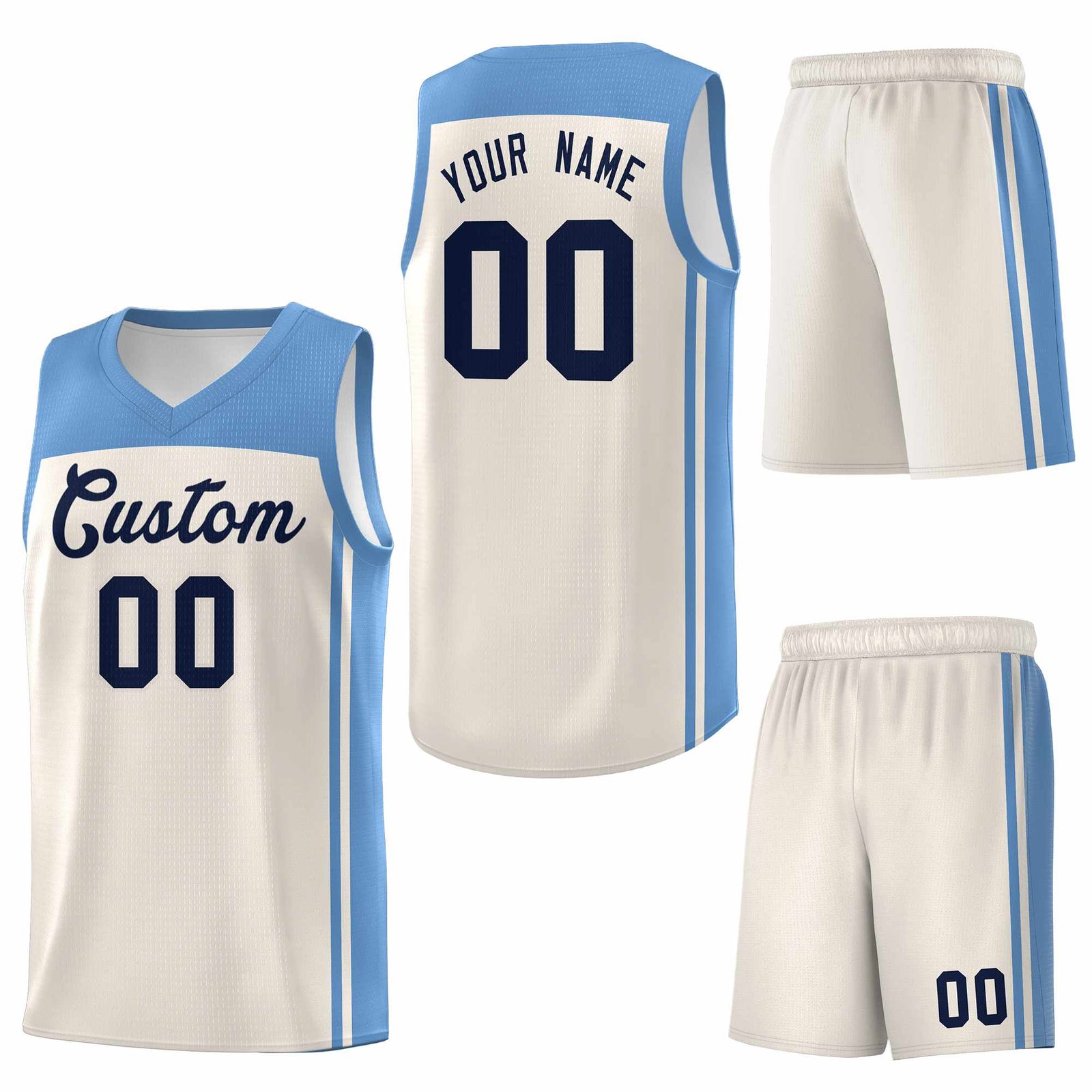 Custom Cream Light Blue Classic Sets Sports Uniform Basketball Jersey