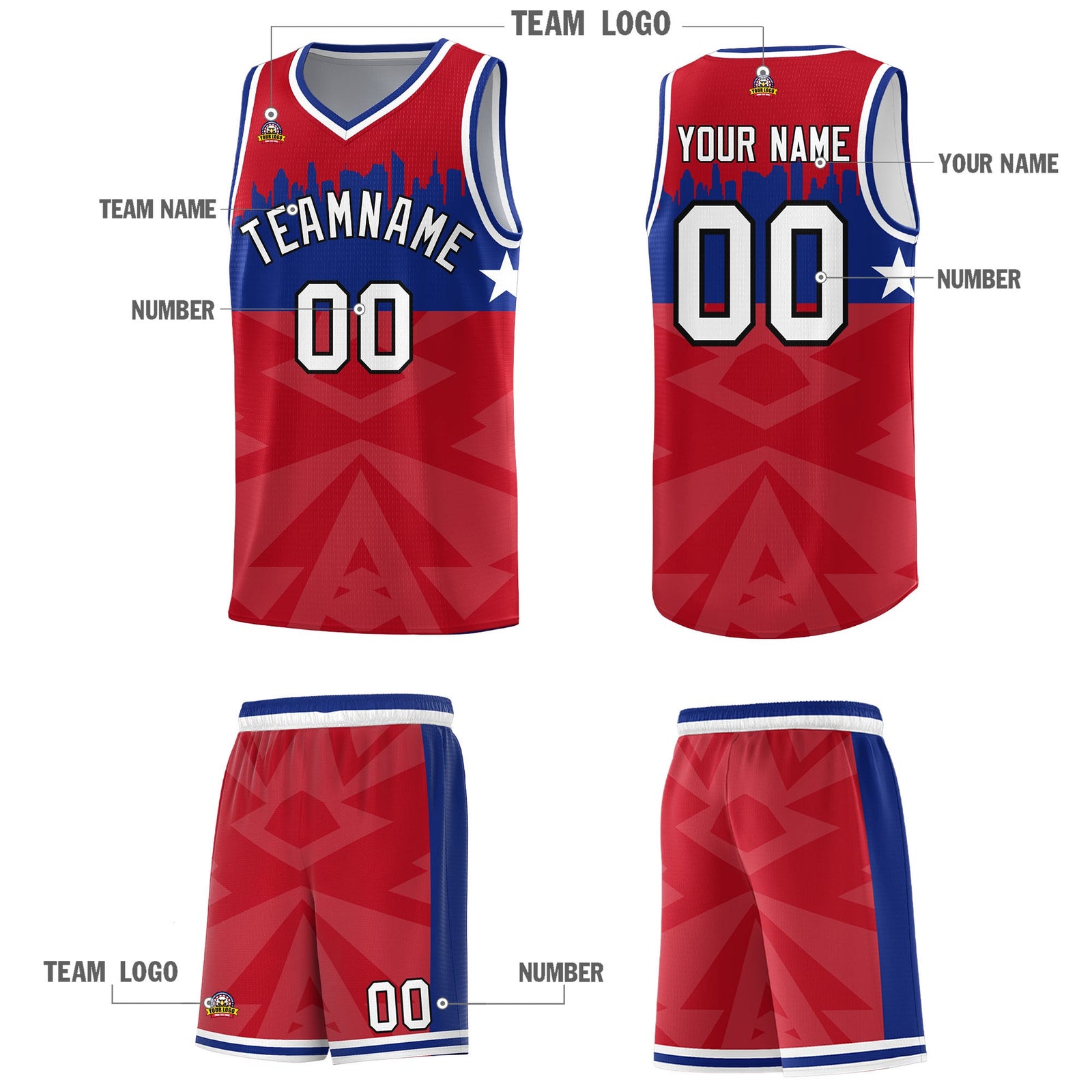 Custom Red Personalized City Silhouette Pattern Sports Uniform Basketball Jersey