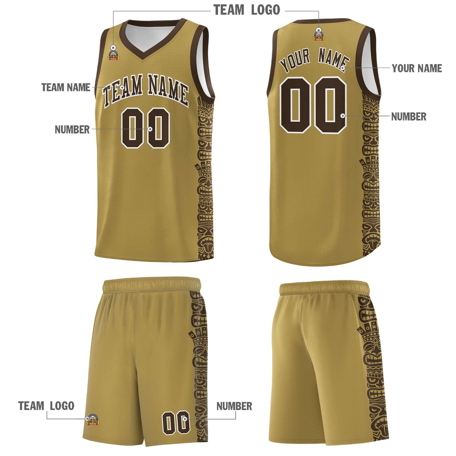 Custom Desert Yellow Brown Personalized Indians Pattern Sets Sports Uniform Basketball Jersey