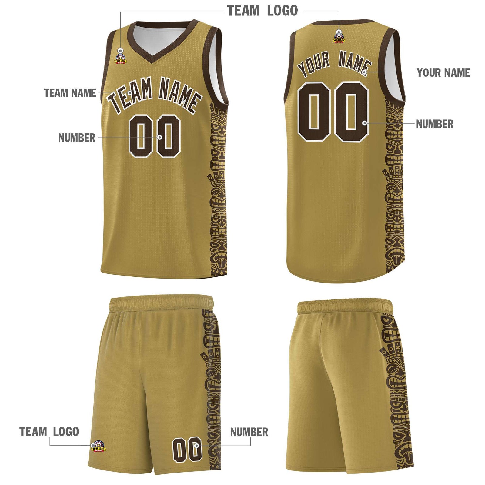 Custom Desert Yellow Brown Personalized Indians Pattern Sets Sports Uniform Basketball Jersey