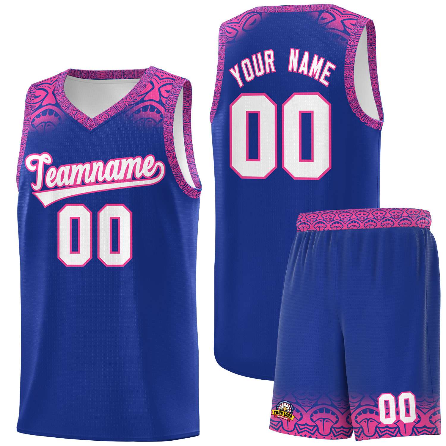 Custom Royal Pink Personalized Indians Print Sets Sports Uniform Basketball Jersey
