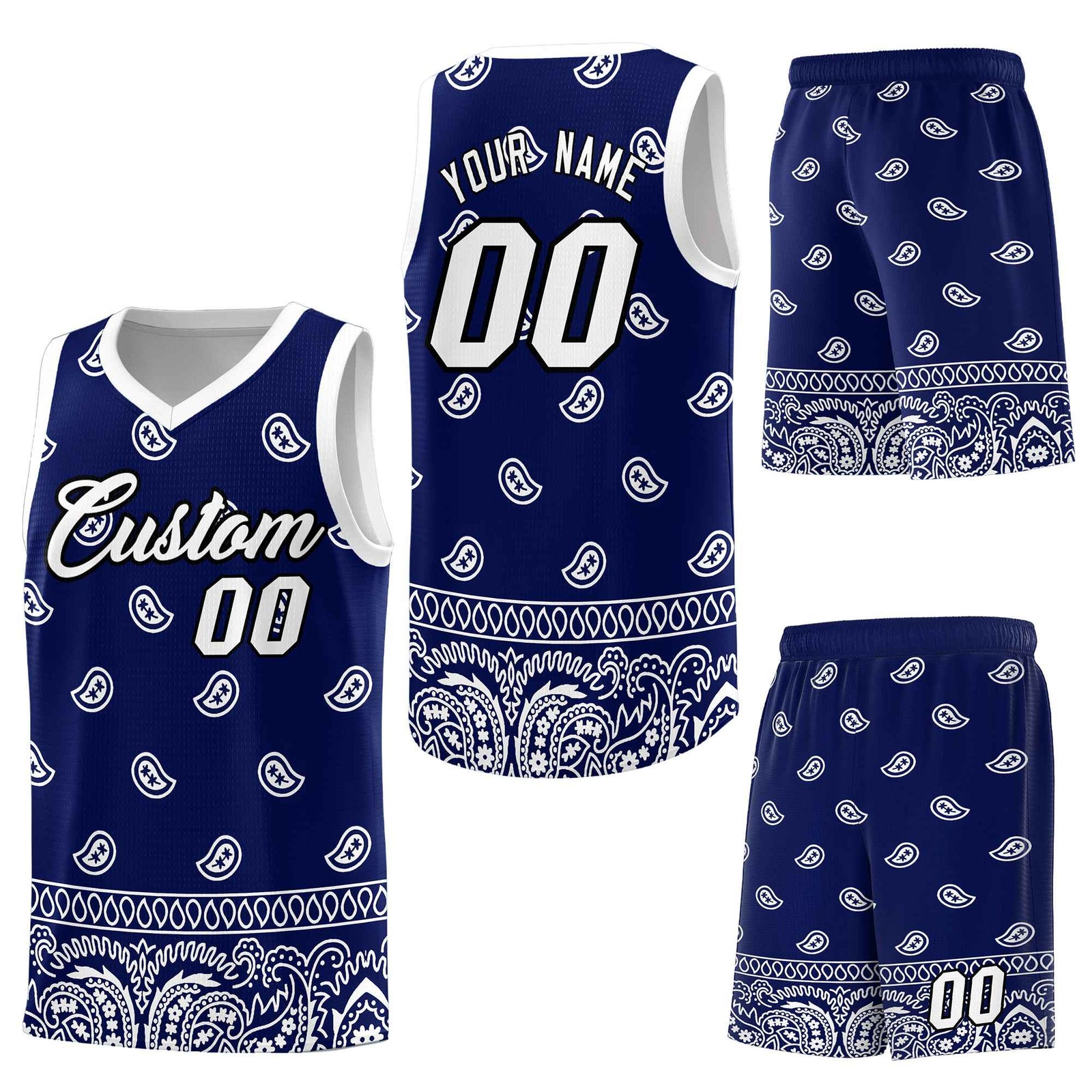 Custom Navy White Personalized Cashew Pattern Sports Uniform Basketball Jersey