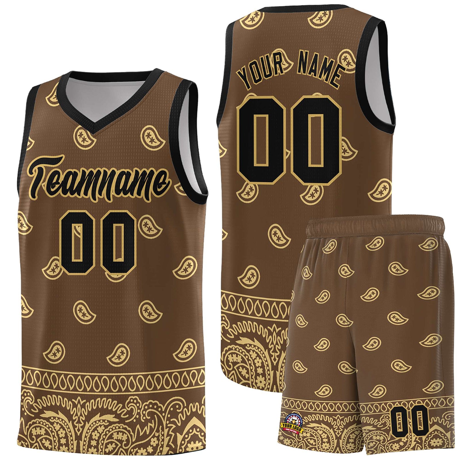 Custom Light Brown Khaki Personalized Cashew Pattern Sports Uniform Basketball Jersey