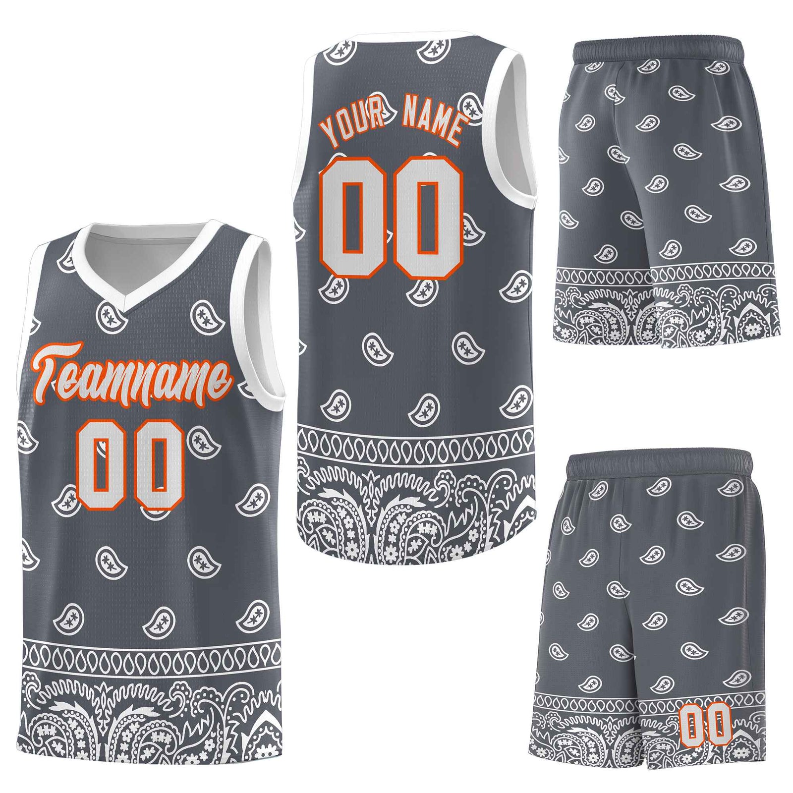 Custom Dark Gray White Personalized Cashew Pattern Sports Uniform Basketball Jersey