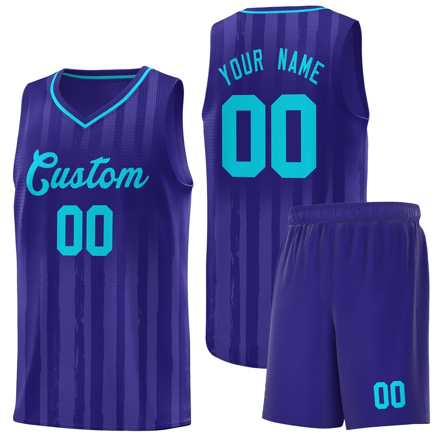 Custom Violet Sky Blue Vertical Striped Pattern Sports Uniform Basketball Jersey