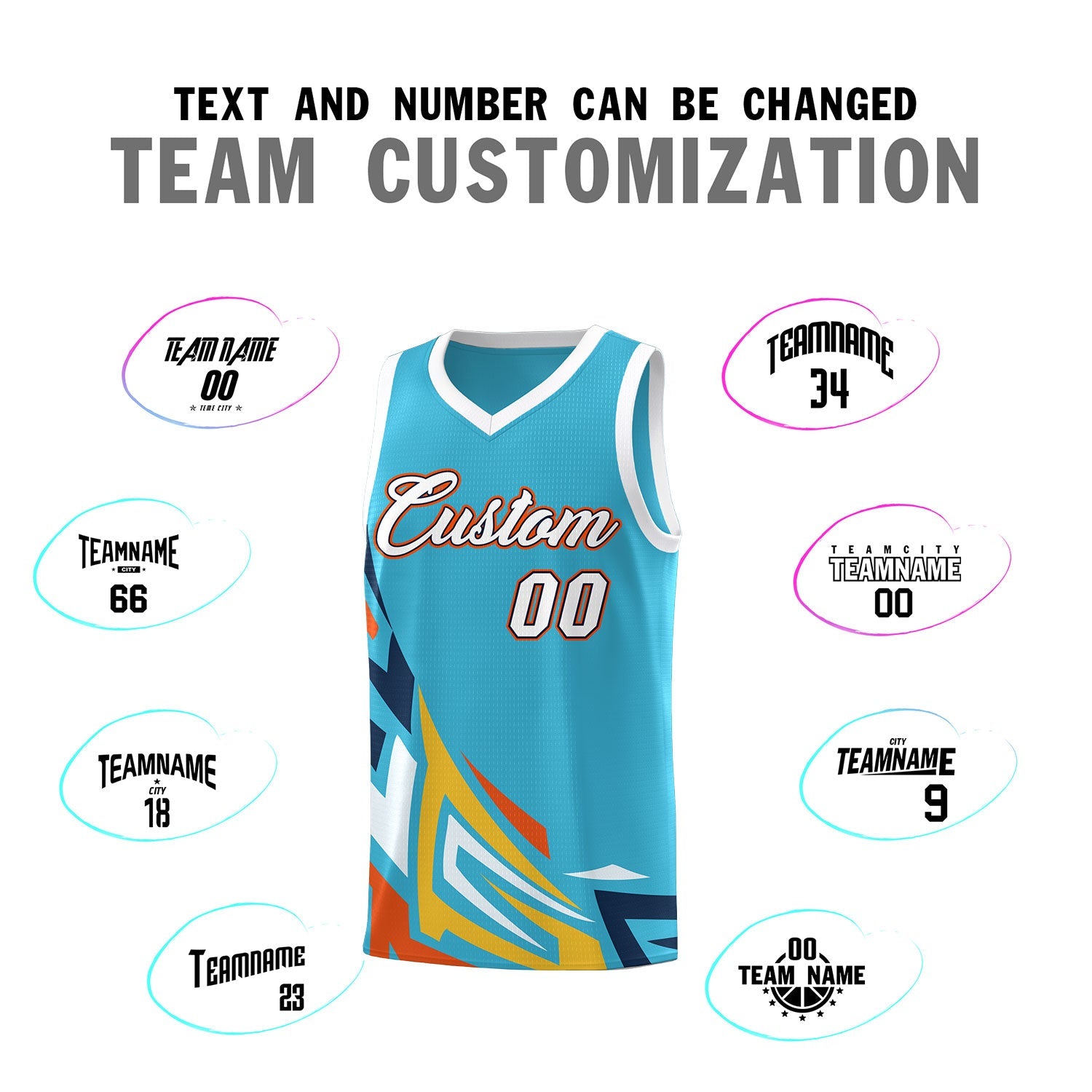 Custom Sky Blue Gradient Graffiti Pattern Sports Uniform Basketball Jersey