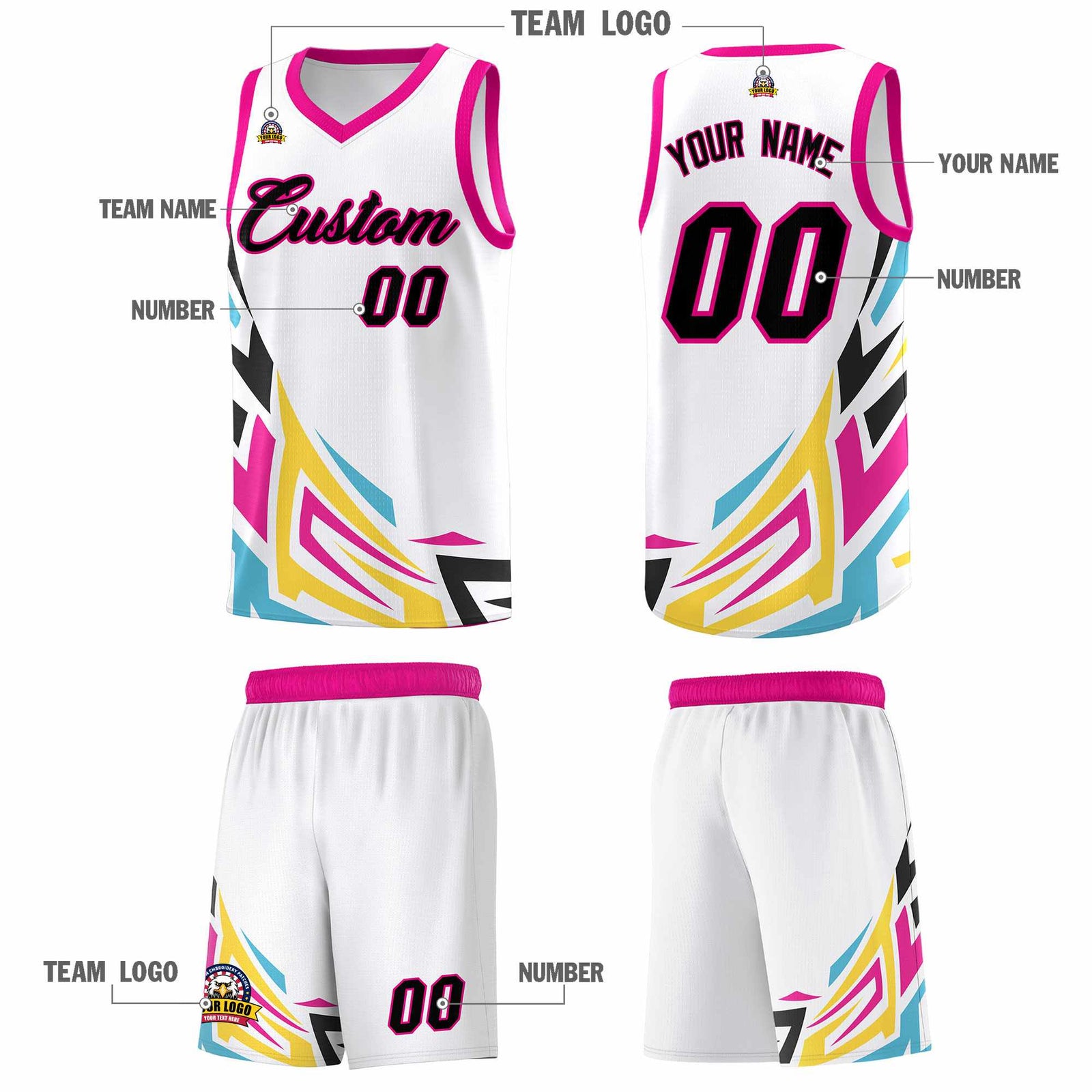 Custom White Gradient Graffiti Pattern Sports Uniform Basketball Jersey