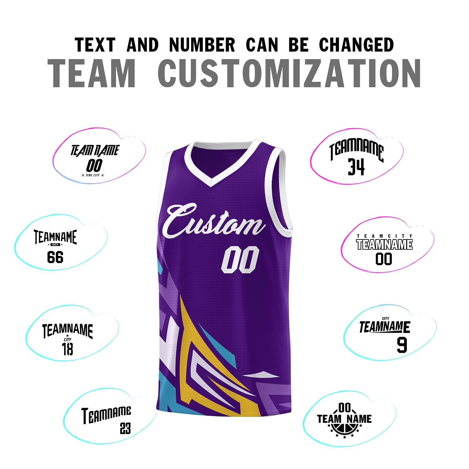 Custom Purple Gradient Graffiti Pattern Sports Uniform Basketball Jersey