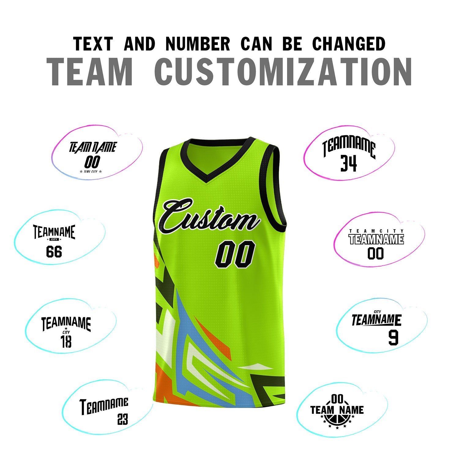 Custom Neon Green Gradient Graffiti Pattern Sports Uniform Basketball Jersey