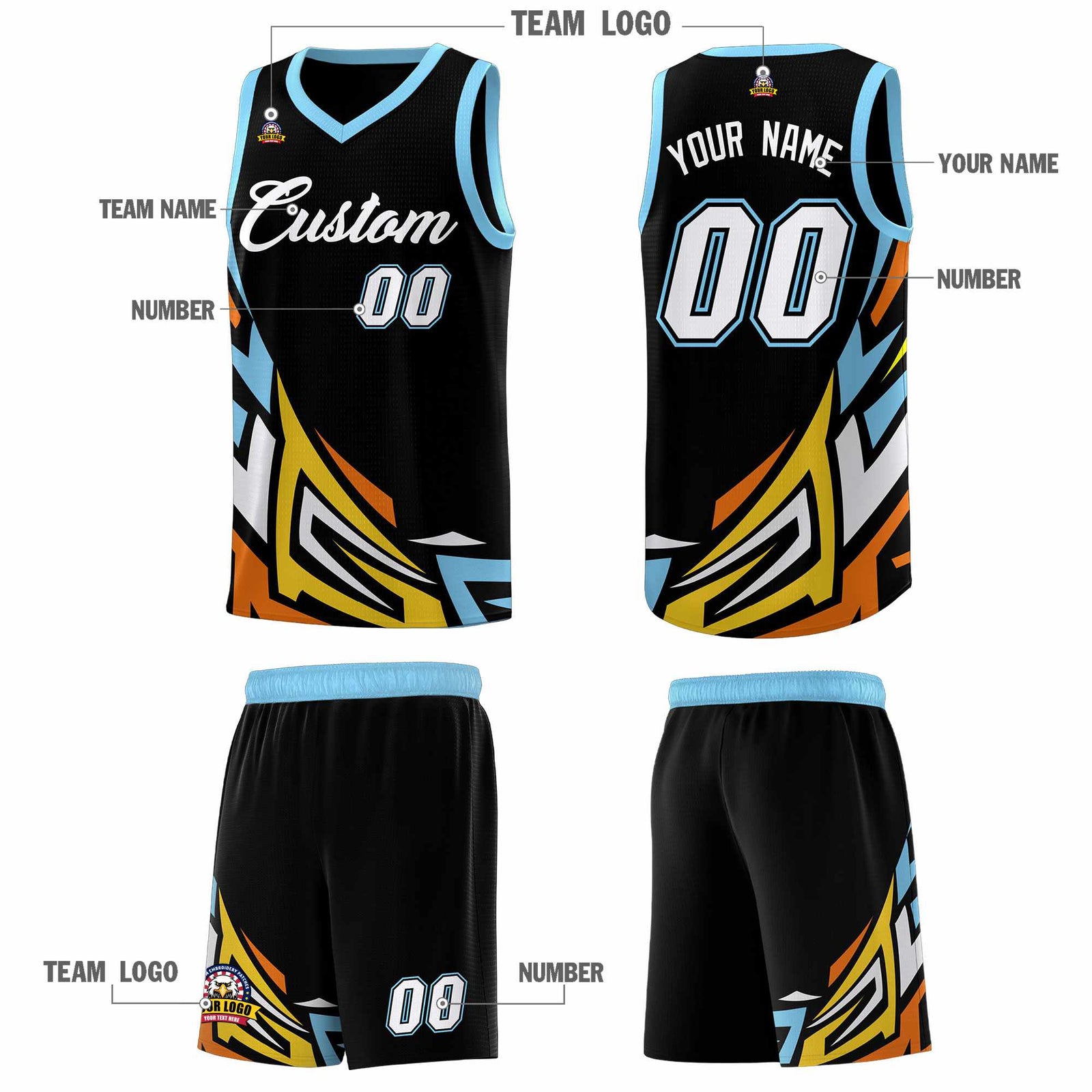 Custom Black Gradient Graffiti Pattern Sports Uniform Basketball Jersey