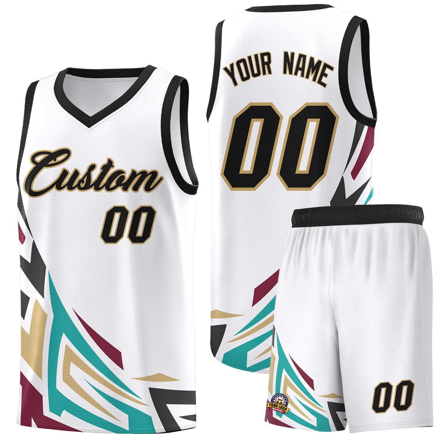 Custom White Gradient Graffiti Pattern Sports Uniform Basketball Jersey