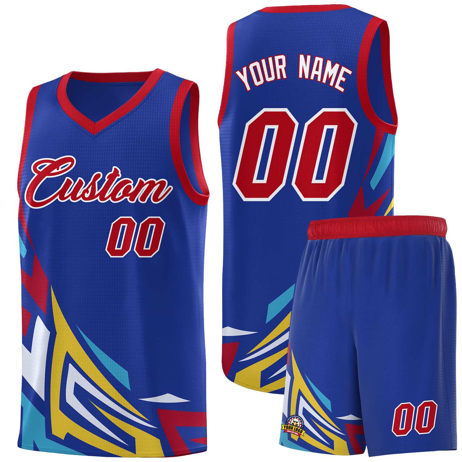 Custom Royal Gradient Graffiti Pattern Sports Uniform Basketball Jersey