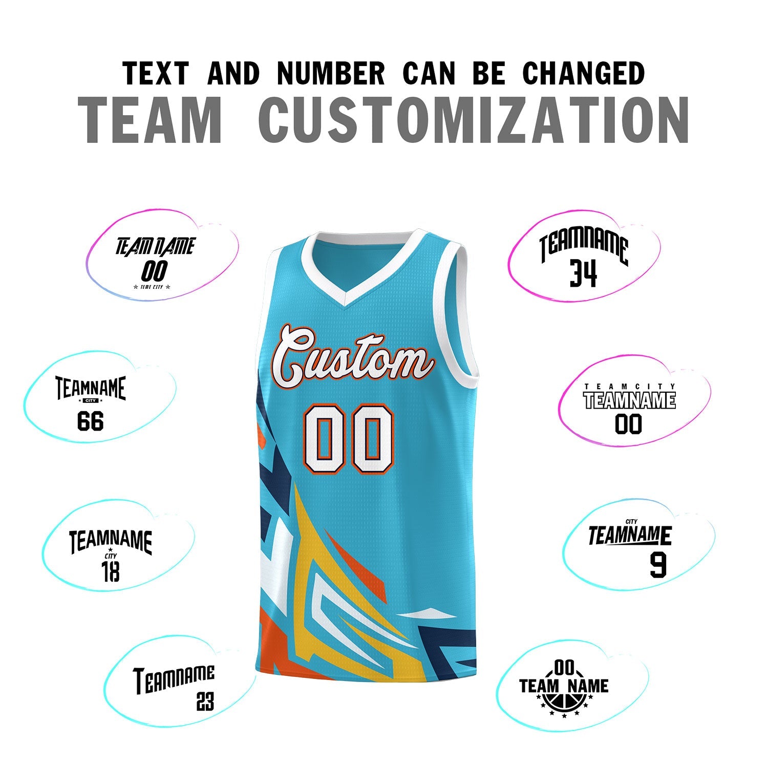 Custom Sky Blue Gradient Graffiti Pattern Sports Uniform Basketball Jersey