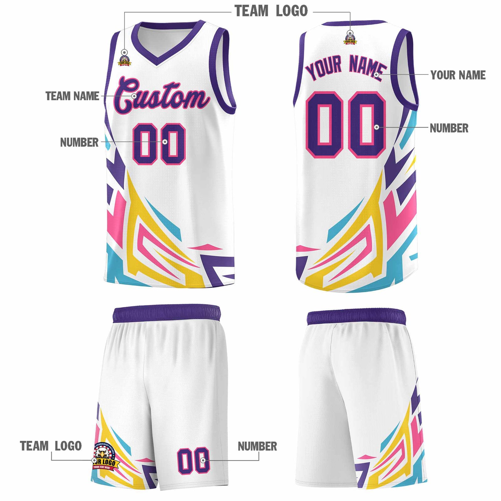 Custom White Gradient Graffiti Pattern Sports Uniform Basketball Jersey